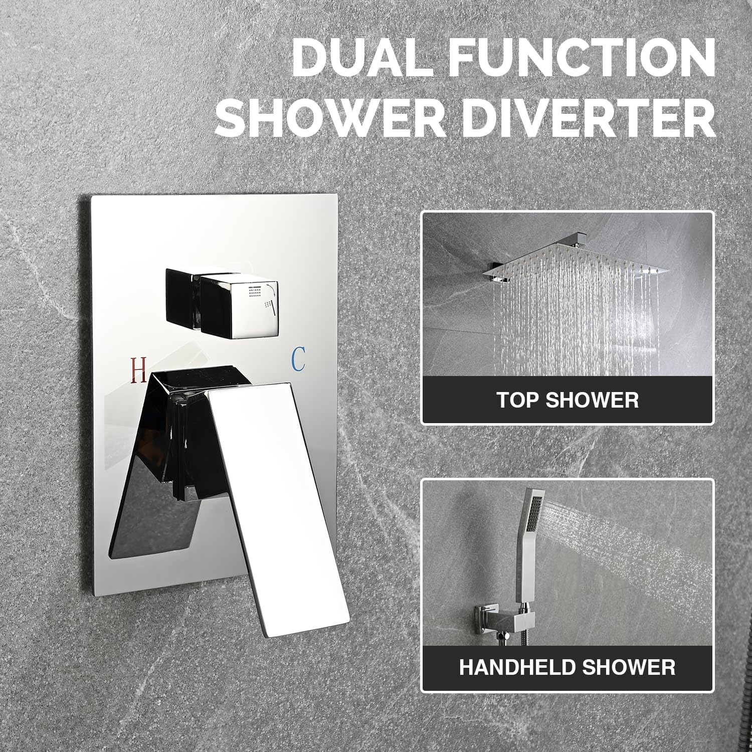 TONNY 12 Inch Chrome Rain Shower System - Complete Bathroom Square Shower Faucet Set with High Pressure Rainfall Shower Head, Handheld Combo & Wall Mounted Trim Kit (Includes Rough-in Valve) - Perfect for Modern Bathroom Renovation & Spa-Like Shower Experience