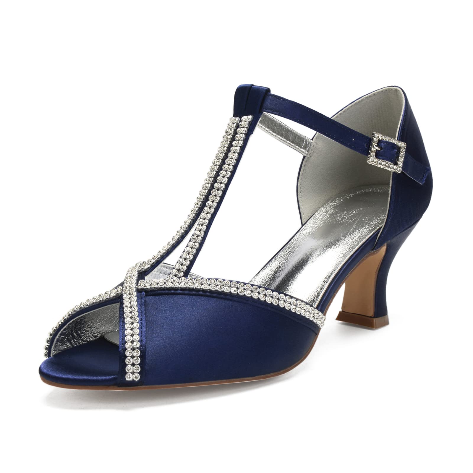 SAXTZDS Women's Crystal T-Strap High Heel Sandals - Elegant Wedding Shoes for Bride, Salsa & Ballroom Dance - Perfect for Bridal Party, Prom & Special Occasions