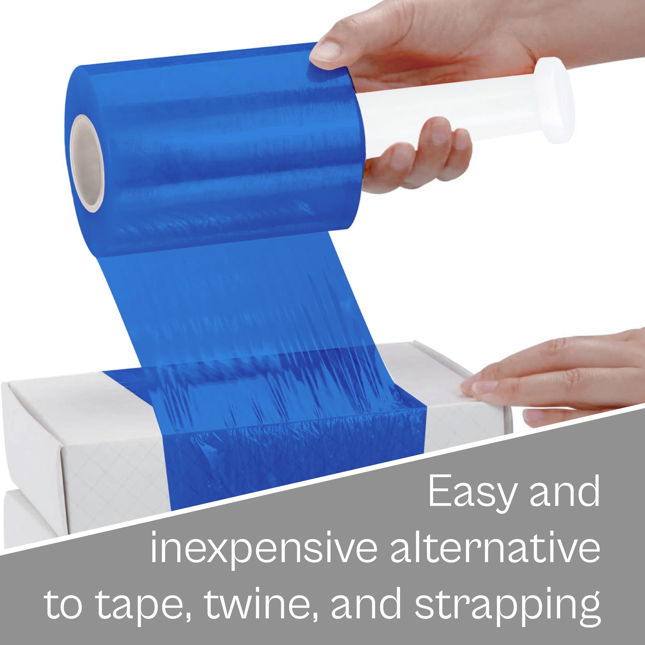 MMBM Blue Stretch Wrap with Handle - 36 Pack, 3 Inch x 1000 Feet, 80 Gauge Heavy Duty Plastic Pallet Wrap - Color Coded for Storage & Shipping - Ideal for Warehouse, Moving & Industrial Packaging