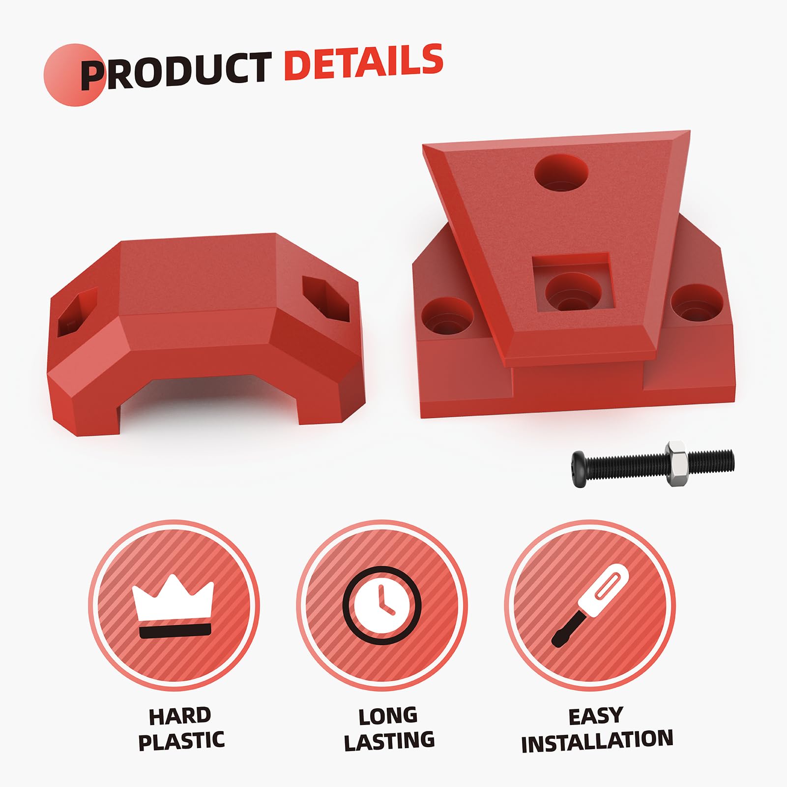 Heavy Duty Tool Pouches Mounts Replacement for Tool Boxes - Corner Rail, Side Clip & Hub Adapter (Red) - Perfect for Workshop, Garage & Job Site Organization