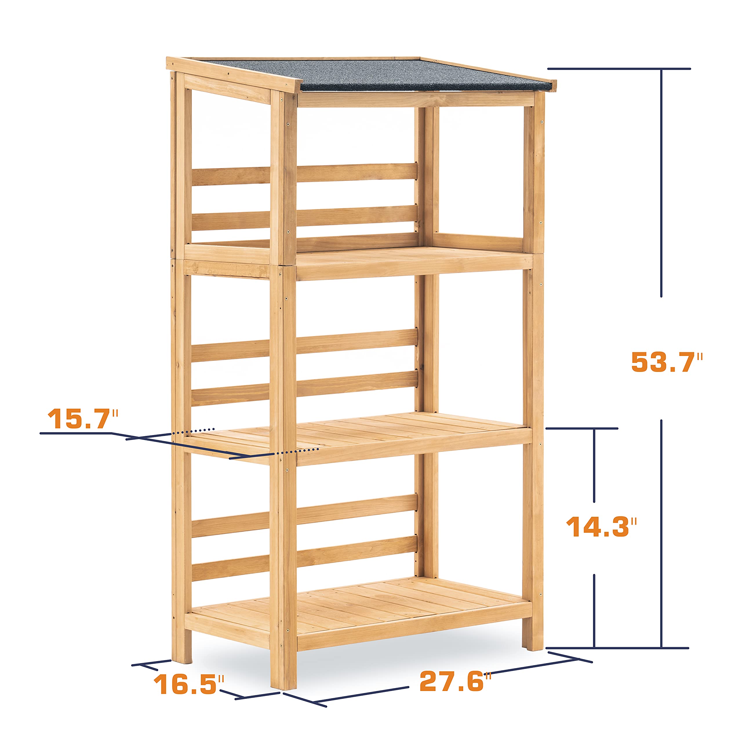 MCombo 3-Tier Large Capacity Outdoor Storage Shelves with Waterproof Roof - Heavy Duty Wooden Plant Stand for Garden, Patio, Balcony & Deck - Perfect for Organizing Tools, Pots & Gardening Supplies (1666)