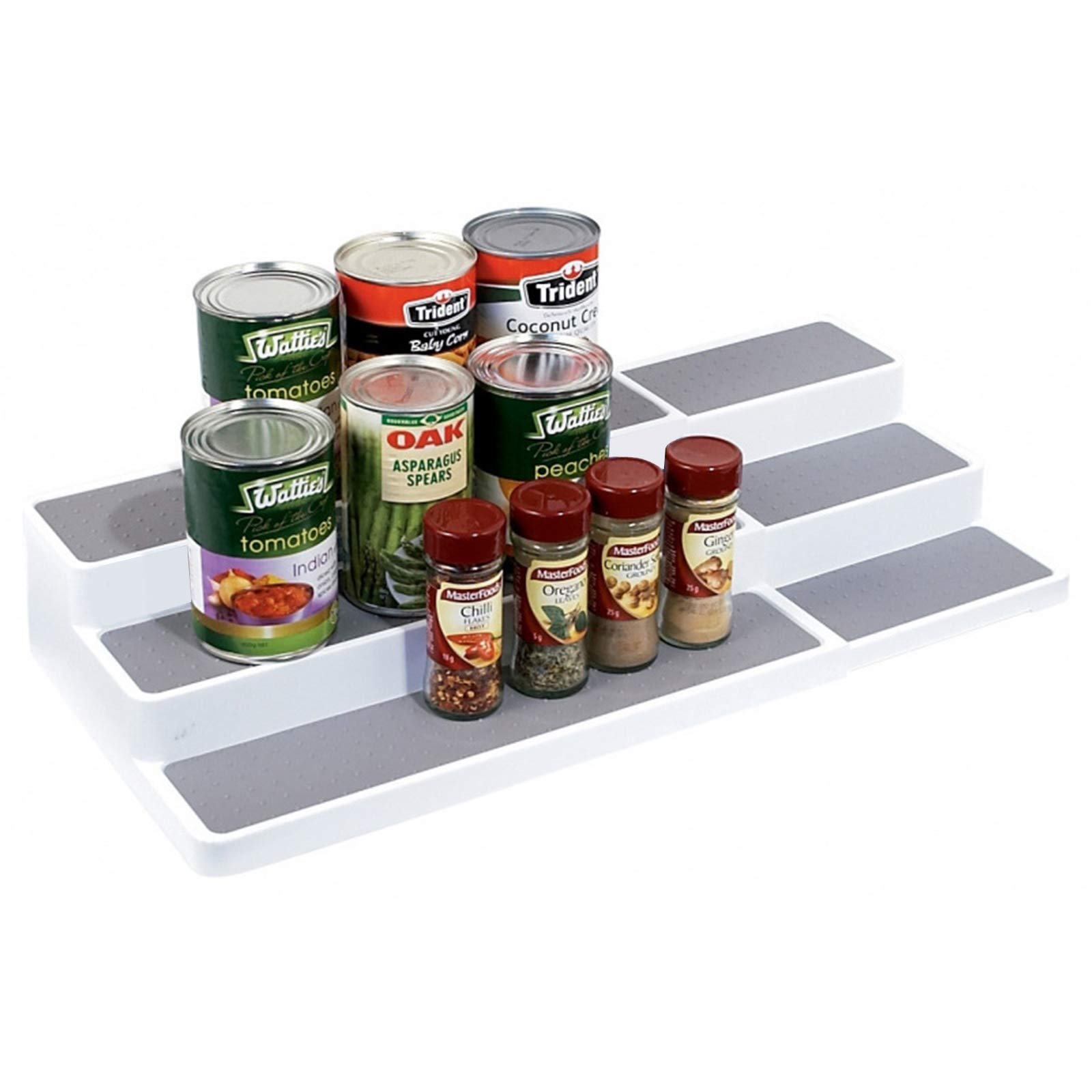 YCOCO 3-Tier Expandable Spice Rack - Modern Step Design, Waterproof & Non-Slip Kitchen Organizer Shelf for Pantry, Cabinet or Countertop - Perfect for Organizing Spices, Condiments & Small Kitchen Items