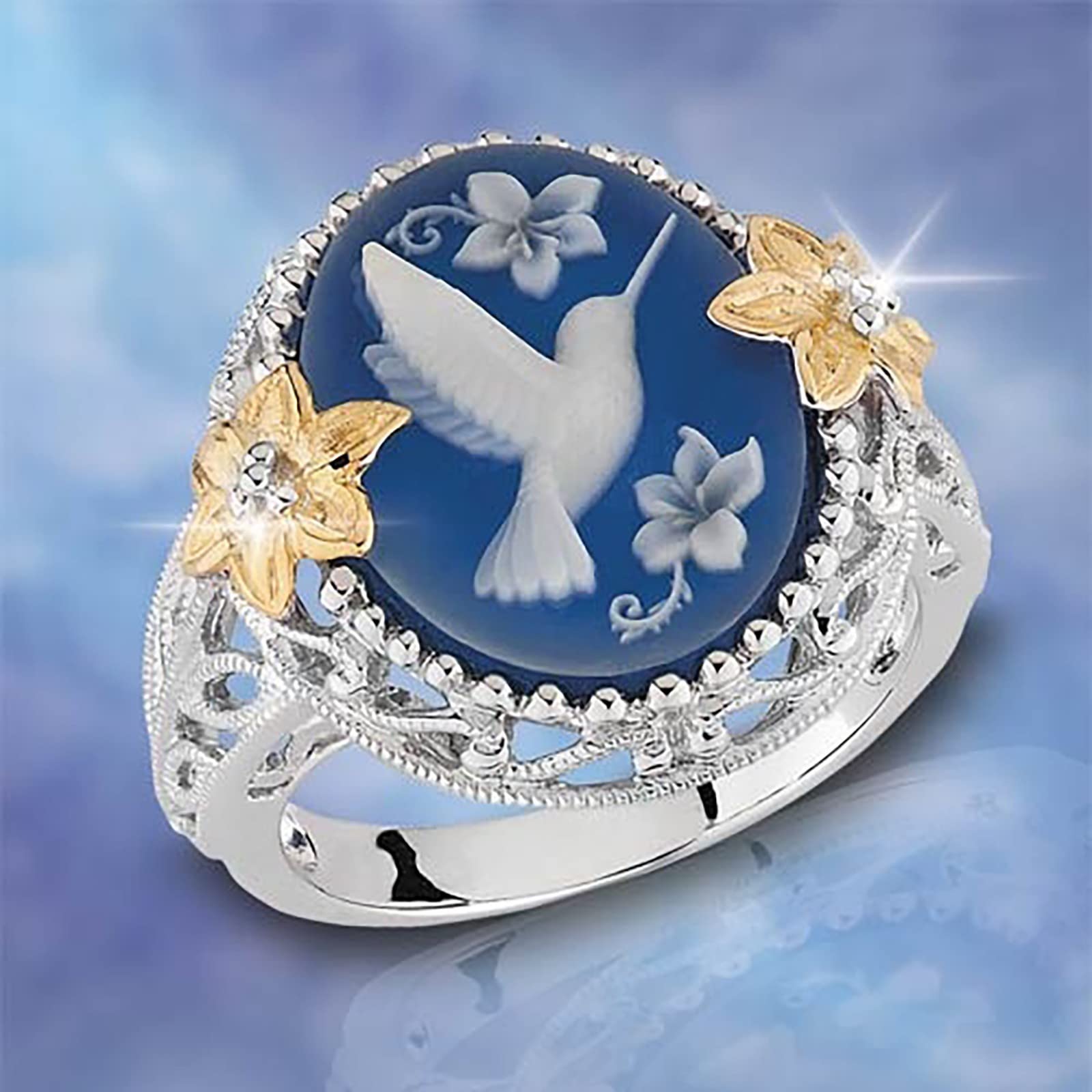Vintage Hummingbird & Peacock Stacking Rings for Women - Wedding Band Gift