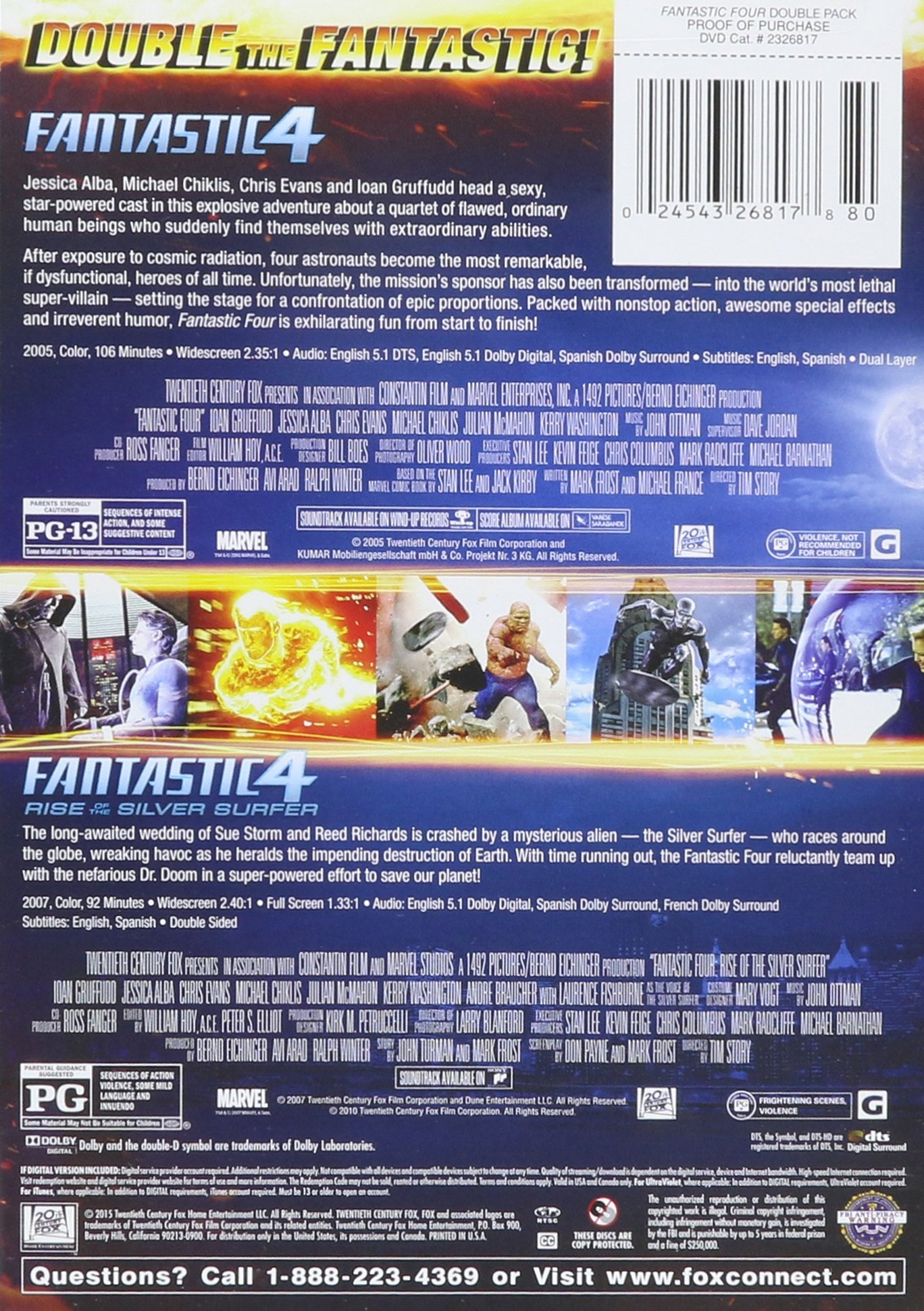 Fantastic Four Double Feature DVD - Marvel Superhero Movie Collection (Fantastic Four & Rise of the Silver Surfer) - Perfect for Marvel Fans & Family Movie Nights