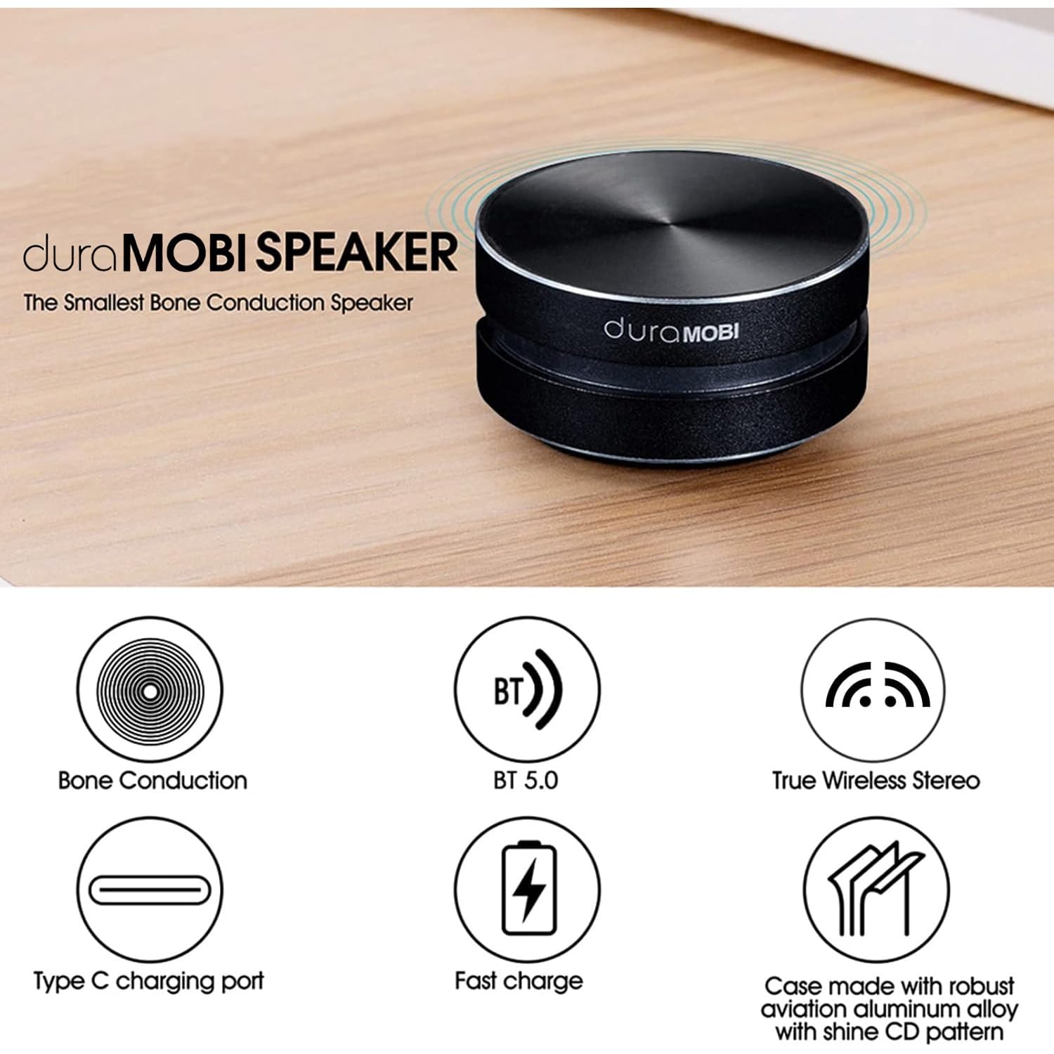 Upgraded Docooler Wireless Bluetooth Mini Speaker - Bone Conduction Technology, Stereo Bass Sound, Portable Music Player with Built-in Mic - Perfect for Home, Outdoor, Travel (1 Pack/2 Pack) | Compact Design for Gym, Office & Beach Use