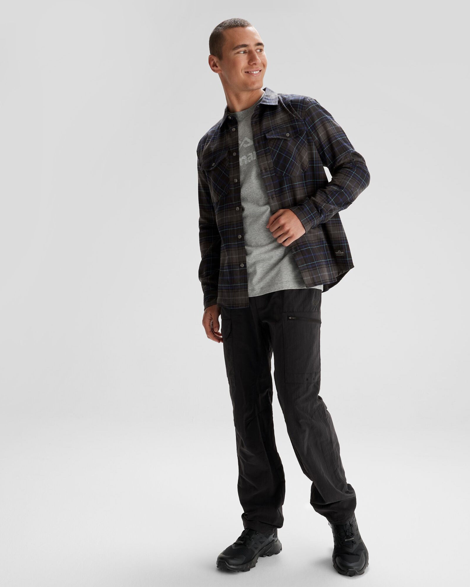 Men's Carrillon HF Long Sleeve Shirt - Hillside Plaid Charcoal - Casual & Business Wear for Office, Outdoor & Travel