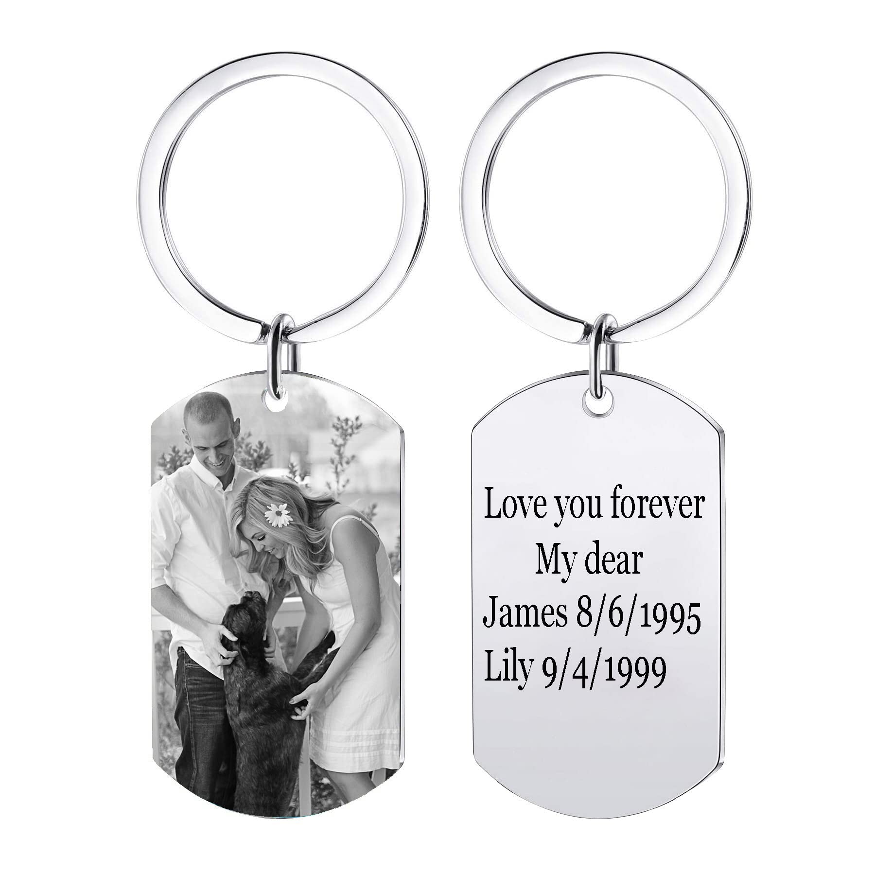 Custom Engraved Stainless Steel Dog Tag Keychain with Photo, Date & Text - Personalized Gift for Men & Women - Perfect for Anniversaries, Military Service, Pet Memorials & Everyday Carry