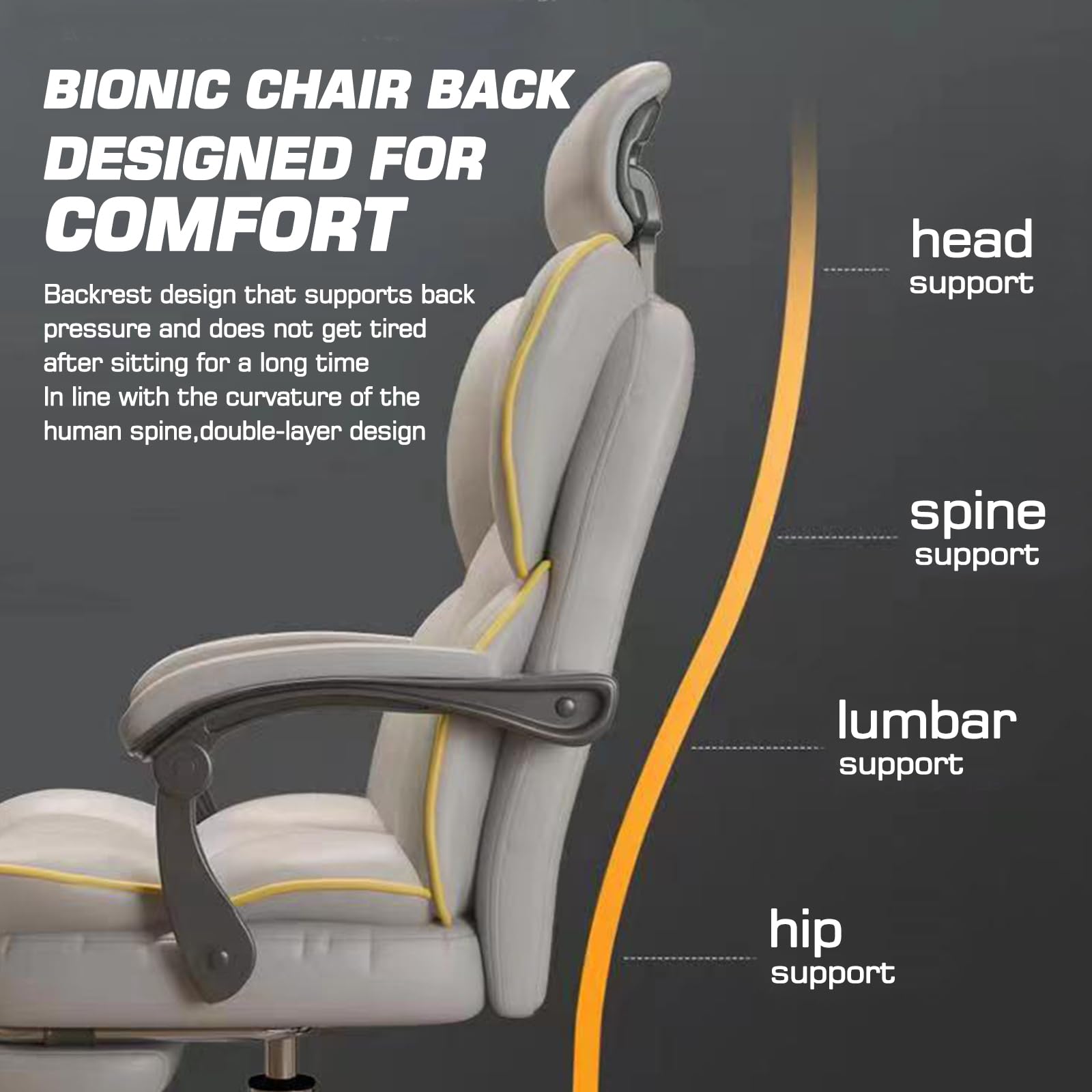 Ergonomic Office Chair with High Back Cushion & Lumbar Support - Adjustable PU Leather Computer Desk Chair with Footrest for Home Office, Gaming & Workstation - Grey (Perfect for Long Work Hours & Comfortable Gaming Sessions)