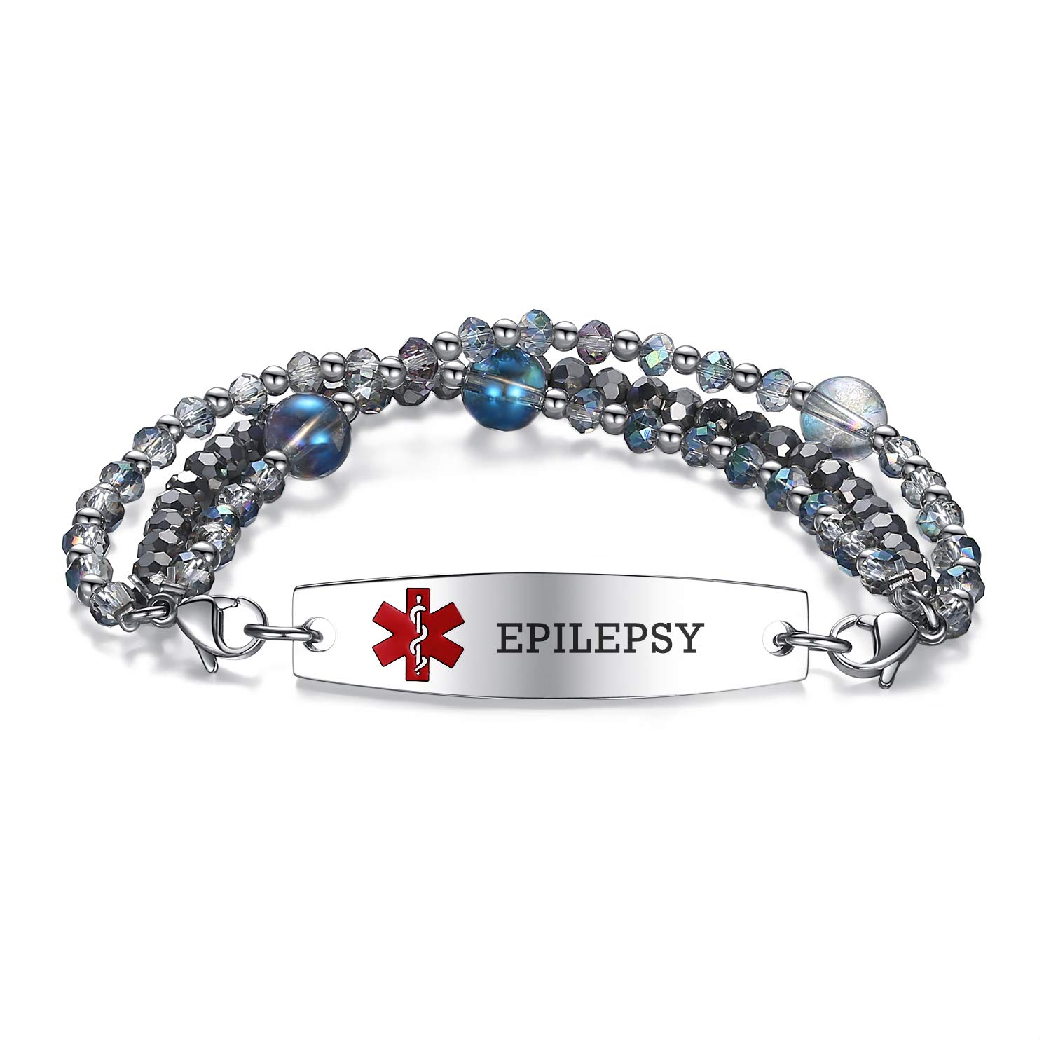 MNMOOM 7.5 Inch Interchangeable Medical ID Bracelets for Women - Custom Engraved Beaded Alert Bracelet for Diabetes, Allergies & Emergency Info - Perfect for Daily Wear, Travel & Healthcare Needs