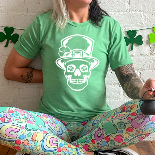 Leprechaun Skull Graphic T-Shirt - Unisex Casual Cotton Tee for St. Patrick's Day, Halloween & Irish-Themed Parties