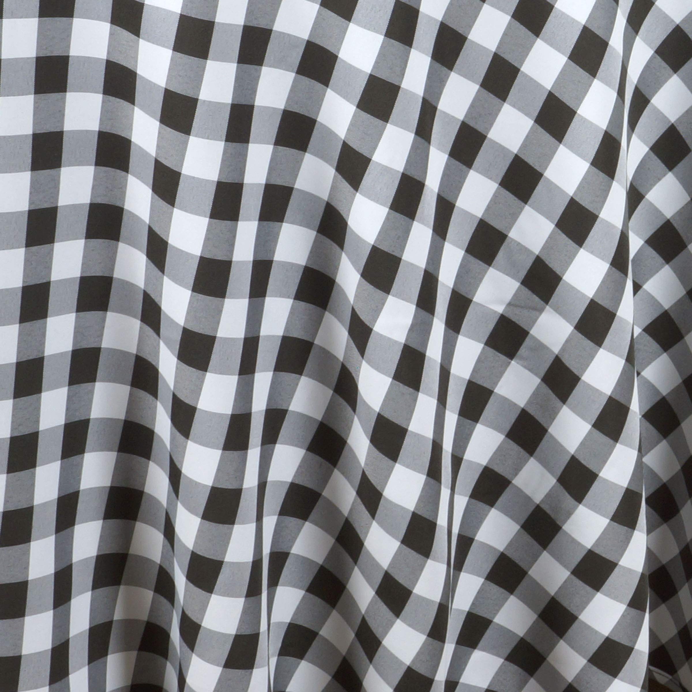 10-Pack 108-Inch Black Round Gingham Checkered Polyester Tablecloths - Wedding, Party, Banquet & Event Decor - Washable & Wrinkle-Resistant Table Linens for Indoor/Outdoor Use
