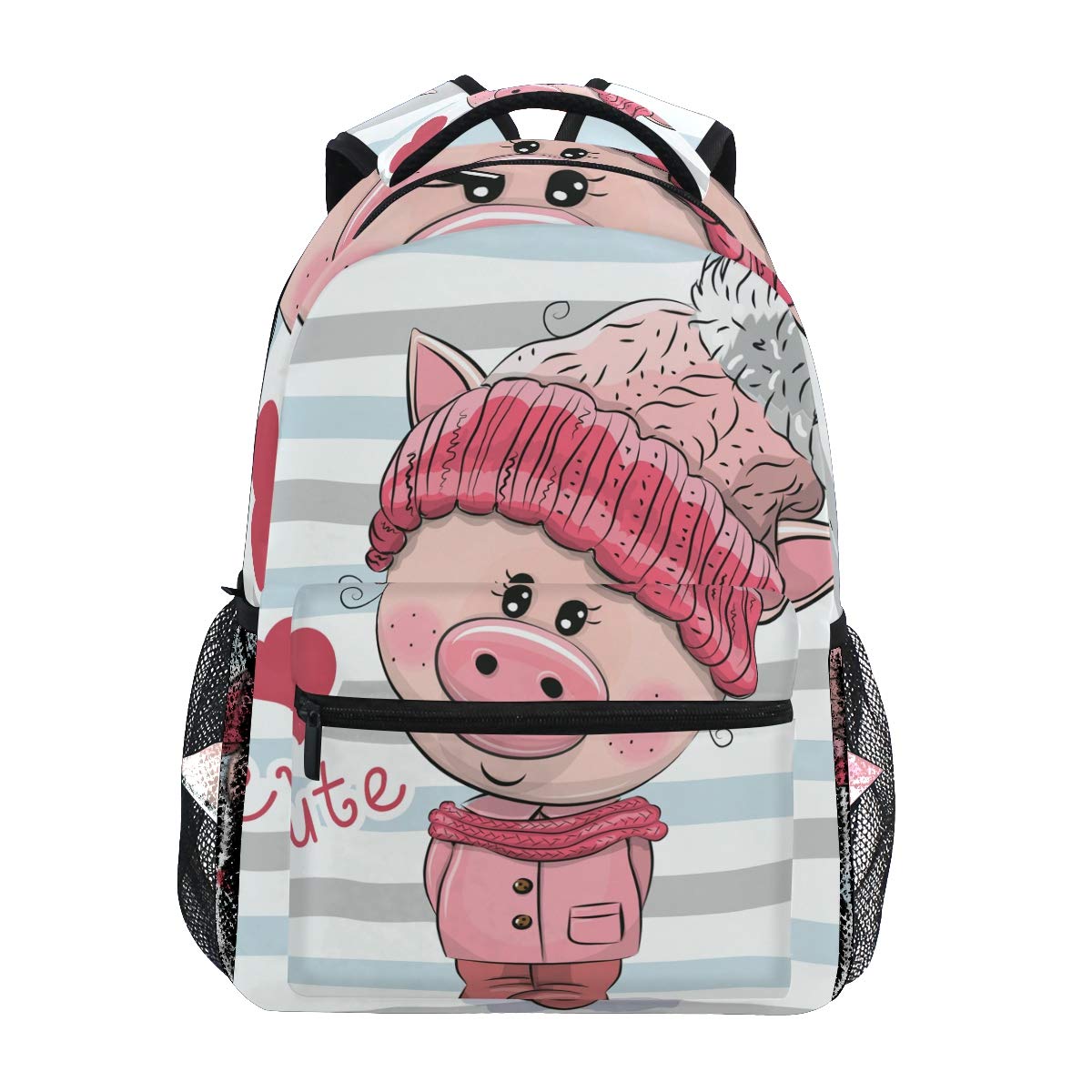 Custom Cute Cartoon Piggy Backpack - Durable Polyester Unisex Laptop School Bag for Boys & Girls | Waterproof Design for School, Travel & Daily Use