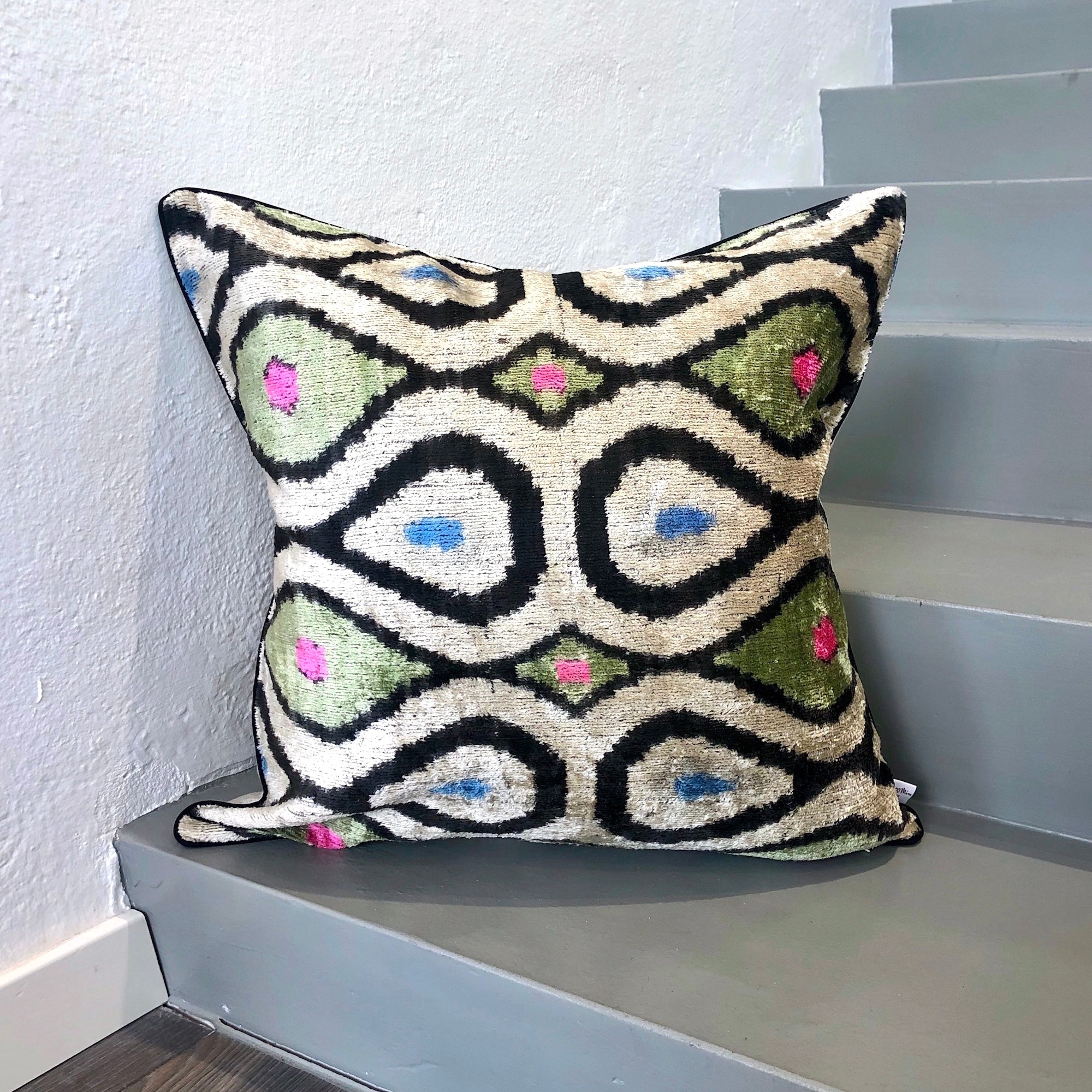 Luxury Velvet Ikat Cushion Cover - Bohemian Decorative Throw Pillow Case for Sofa, Bed, Chair - Home Decor Accent for Living Room, Bedroom, Nursery