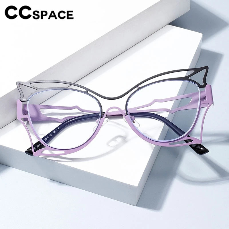 CCspace Women's Full Rim Oval Butterfly Alloy Eyeglasses - Lightweight Metal Frame Glasses for Women, Fashionable Oval Shape Eyewear with Butterfly Design, Perfect for Reading, Working & Daily Use