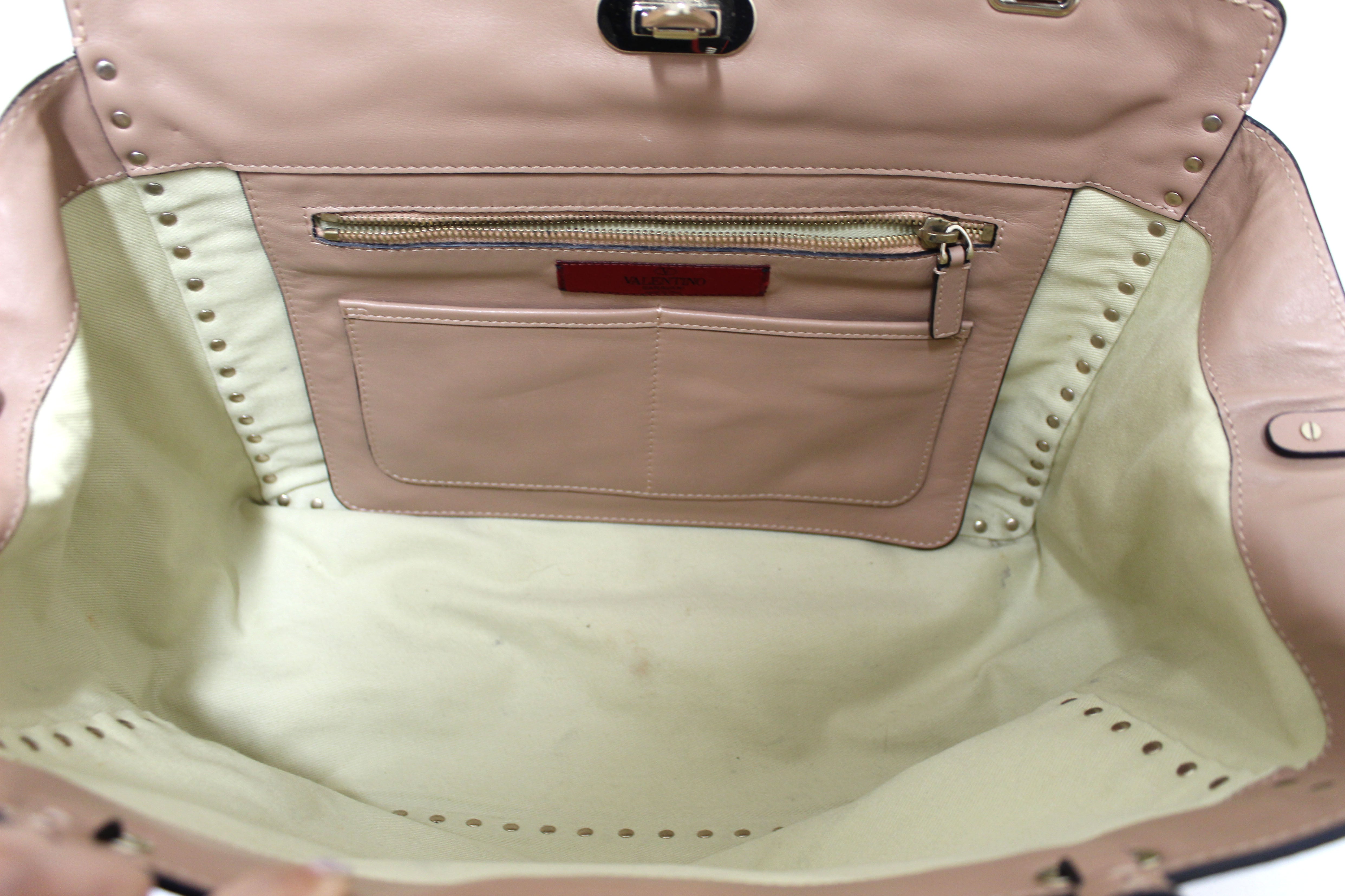 Authentic Valentino Medium Rockstud Beige Nappa Leather Tote Shoulder Bag for Women | Luxury Designer Handbag for Work, Travel & Everyday Use