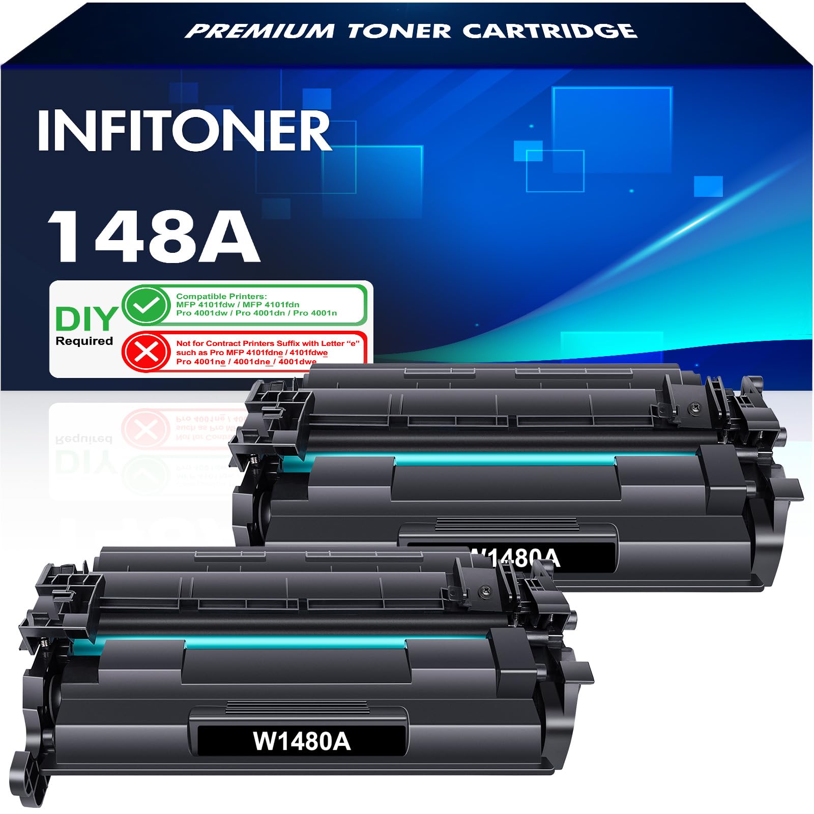 HP 148A 148X Black Toner Cartridge 2-Pack - Compatible Replacement for LaserJet Pro 4001dn/4001dw/4001n/MFP 4101fdw/4101fdn Printers - High-Yield Printing for Office & Home Use