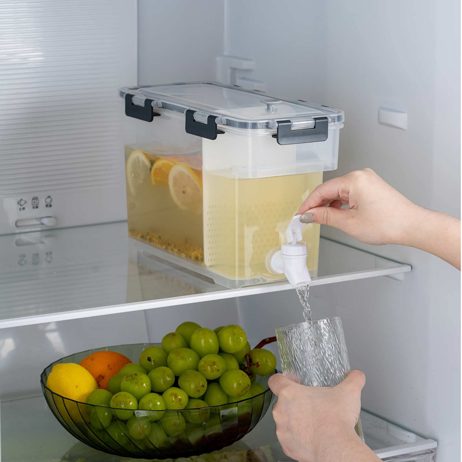 1Pcs 3.5L (1 Gallon) Clear Plastic Beverage Dispenser with Spigot & Lid - Portable Cold Drink Pitcher for Refrigerator - Perfect for Iced Juice, Lemonade, Fruit Infused Water, Parties & Outdoor Events