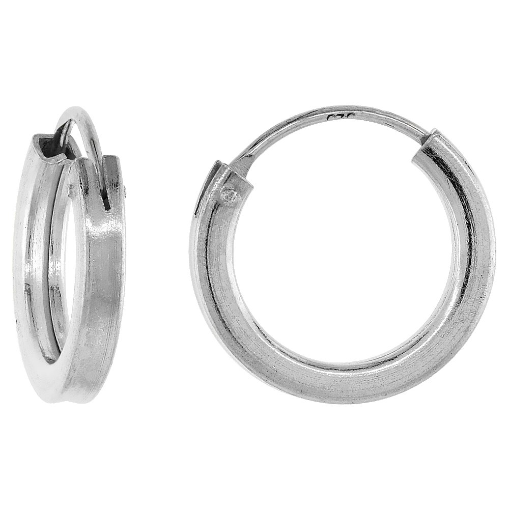 Sterling Silver Small Square Tube Endless Hoop Earrings for Women - 14mm to 20mm - Perfect for Everyday Wear, Office & Special Occasions
