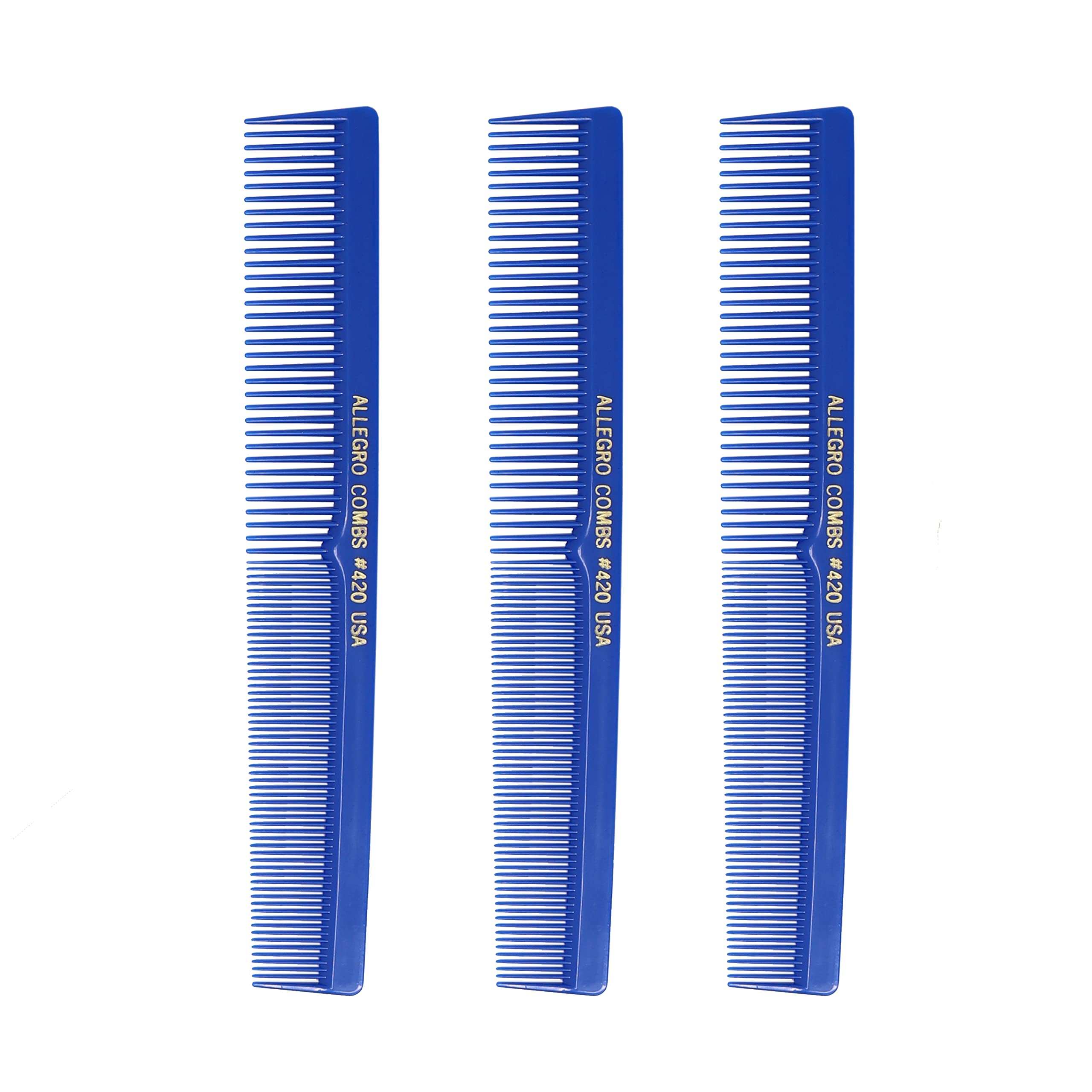 Professional 3-Piece Hair Cutting Comb Set for Barbers & Stylists - Allegro Combs for Beard, Mustache, Braiding & Parting (Royal Blue) - Perfect for Men, Women & Kids Hair Styling at Home or Salon