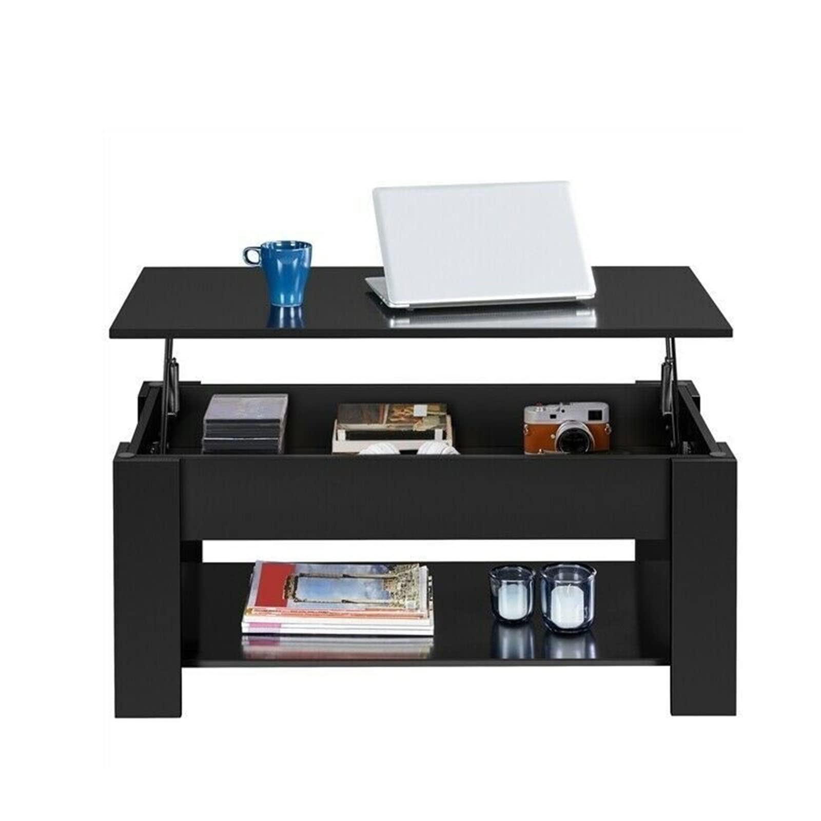Lift Top Coffee Table with Hidden Storage Compartment - Modern Black Lift-Top Dining Table for Living Room, Office & Small Spaces