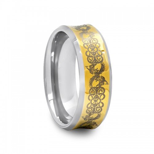 8mm Men's Tungsten Carbide Wedding Band Ring - Gold Plated Concave Design for Men - Durable & Scratch Resistant for Everyday Wear & Special Occasions