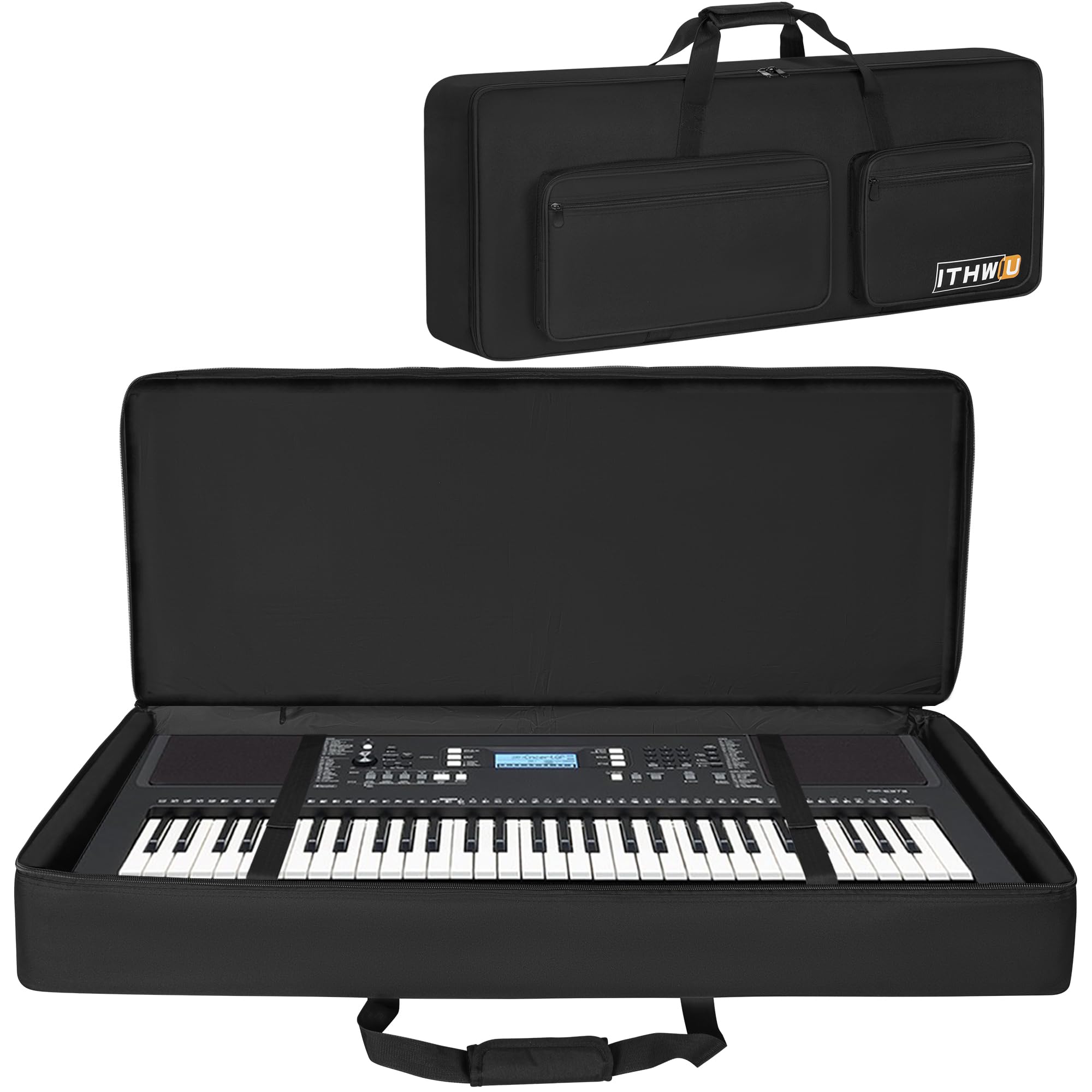 Shockproof 61-Key Keyboard Case - 8mm Padded Protection with Adjustable Straps & 4 Storage Pockets - Fits Standard Electric Pianos (40.6
