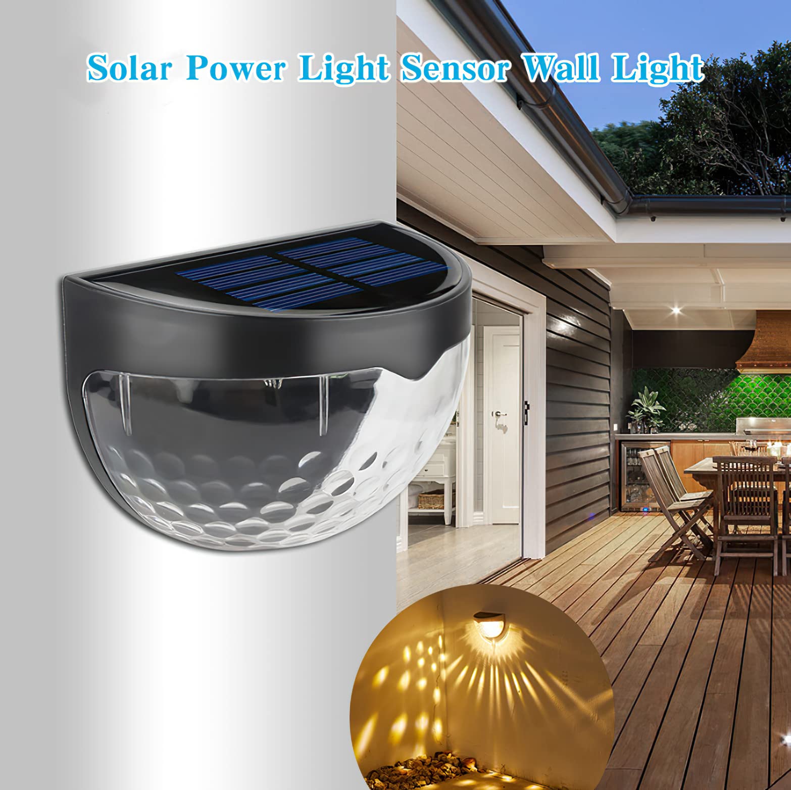 2 Pack Solar Fence Lights - Waterproof Outdoor Deck & Wall Lights for Yard, Stairs, Garden