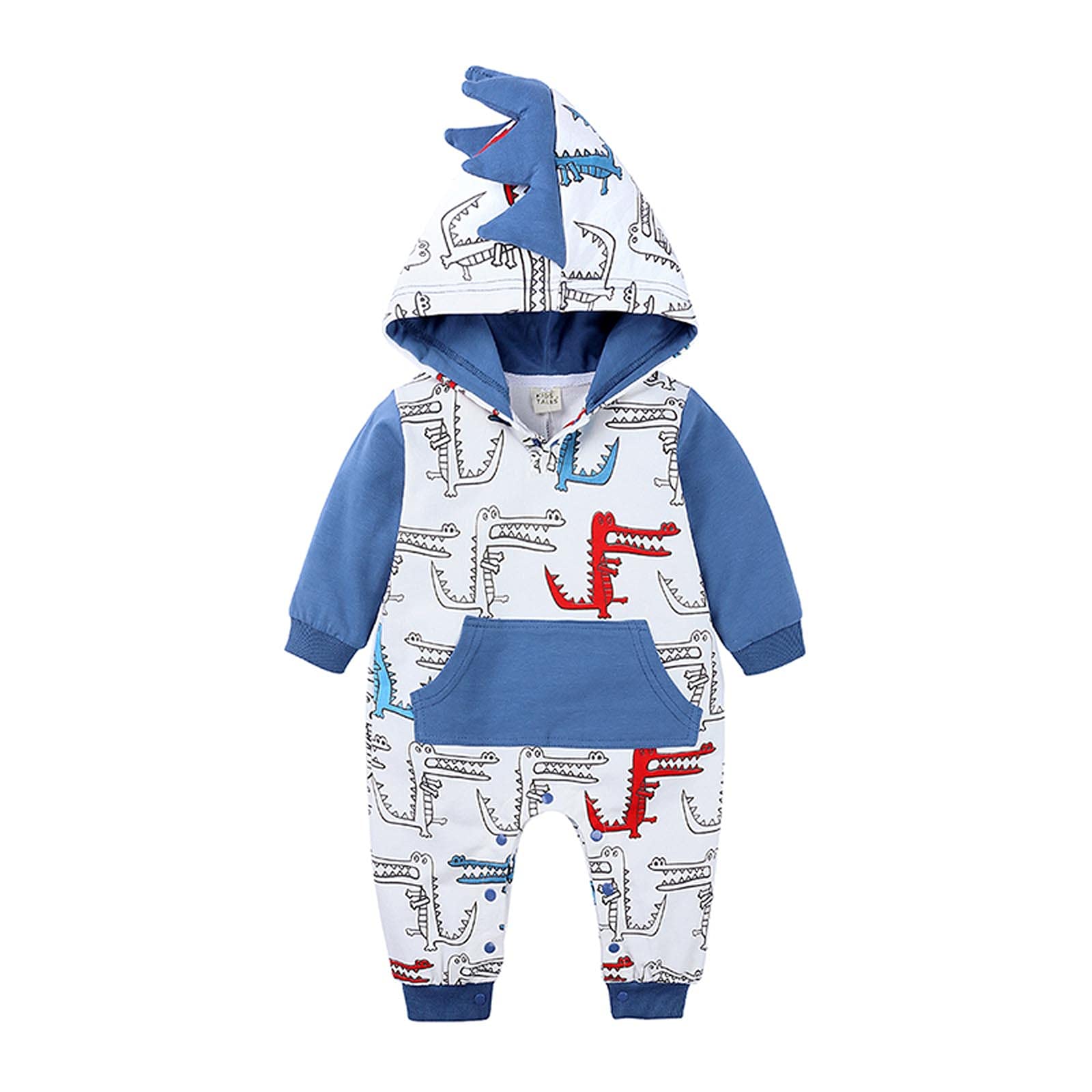 Dinosaur Hooded Romper for Toddlers - Boys & Girls Long Sleeve Jumpsuit for Playtime