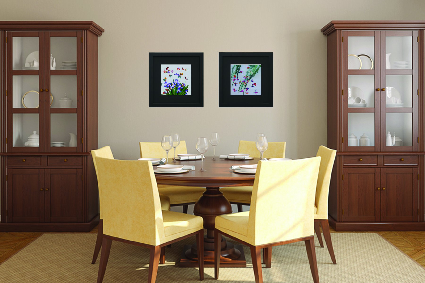 Handmade Embroidery Butterflies in Blue Irises Wall Art - Elegant Home Decor for Living Room, Bedroom & Office (Design 33006)