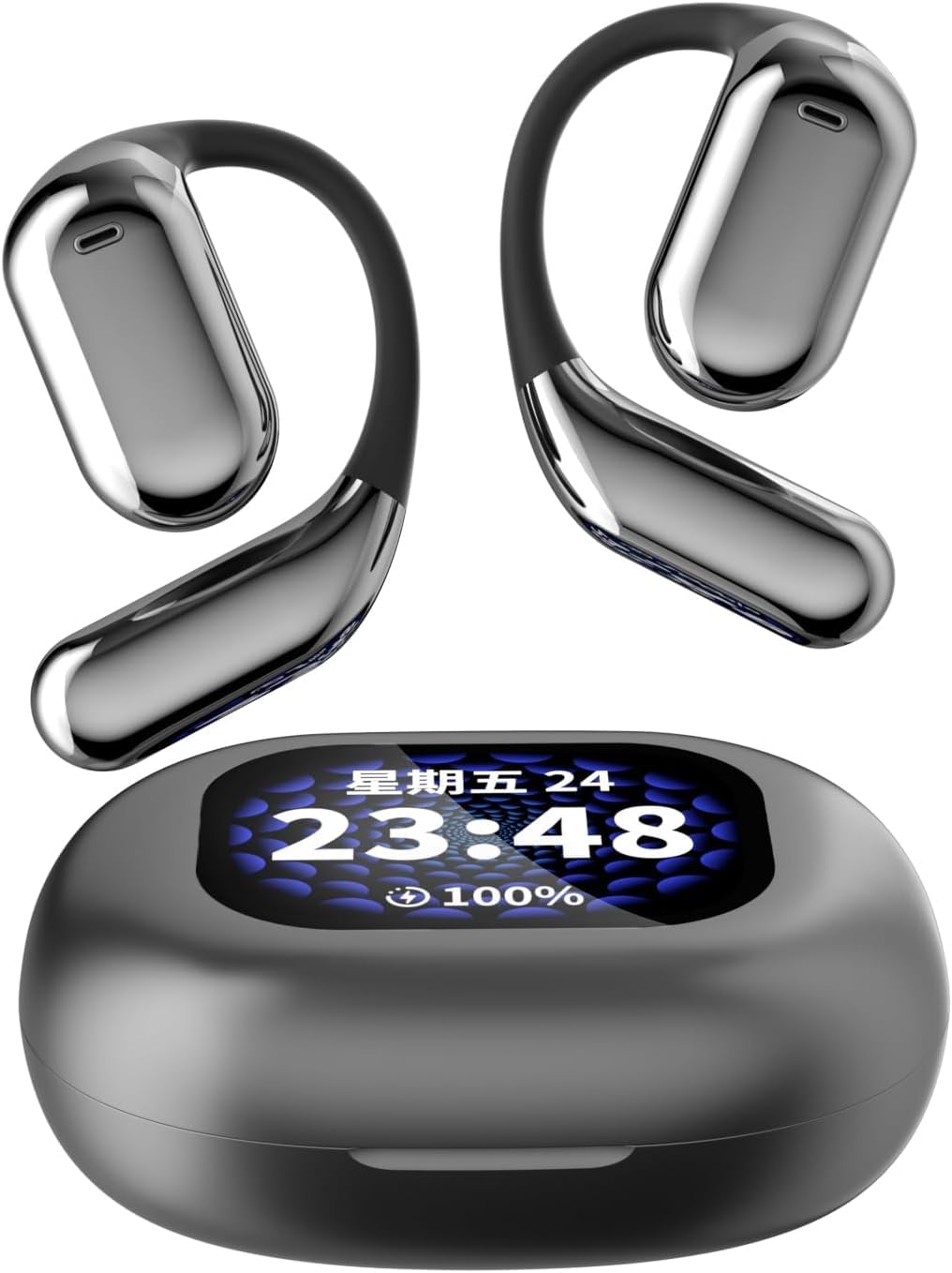 Smart Touch Screen Open Ear Bluetooth 5.4 Headphones - Wireless Over Ear Earbuds with Ear Hooks, IPX7 Waterproof Sport Headset for Running, Workout, Gym & Outdoor Activities