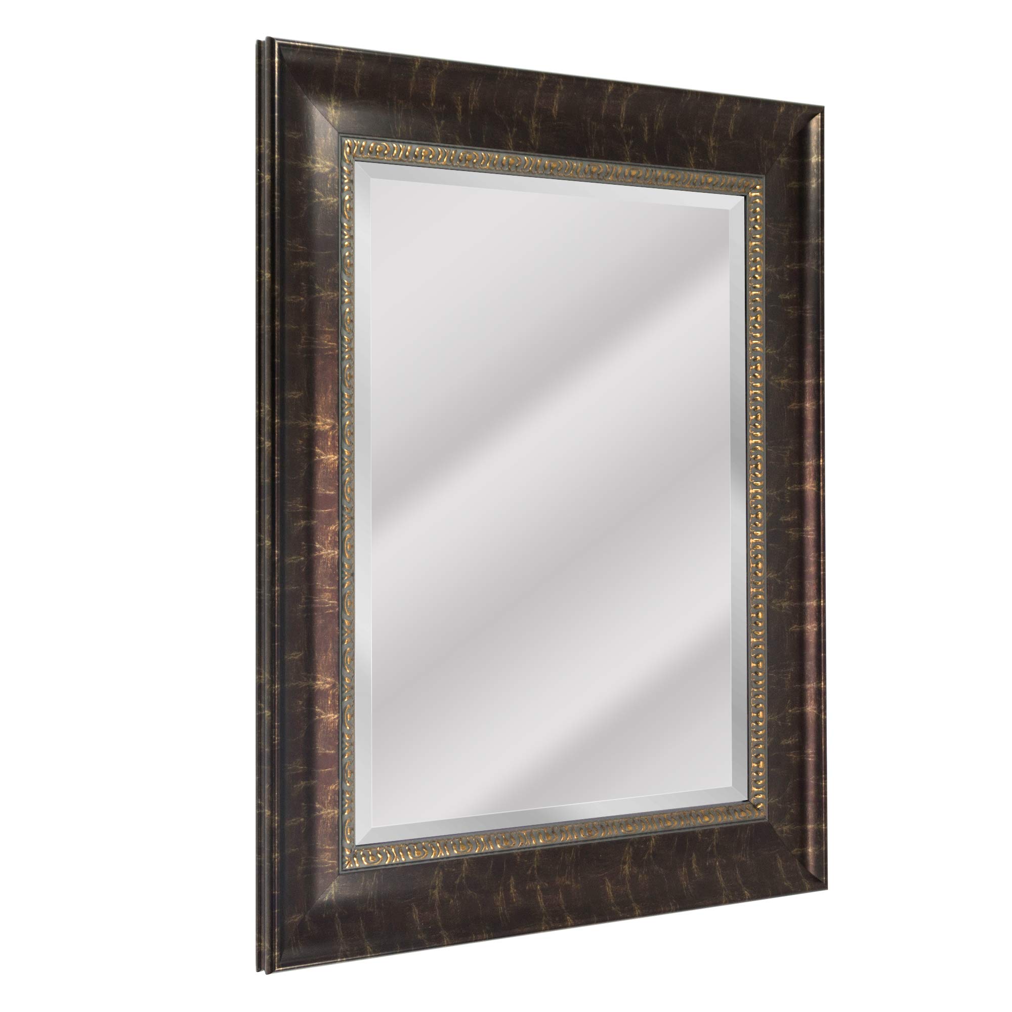 Head West Antique Bronze Embossed Framed Rectangle Wall Mirror - 30x36 Inch Beveled Bathroom Mirror for Over Sink, Bedroom & Living Room Decor - Elegant Home Accent Mirror for Vanity, Entryway & Hallway