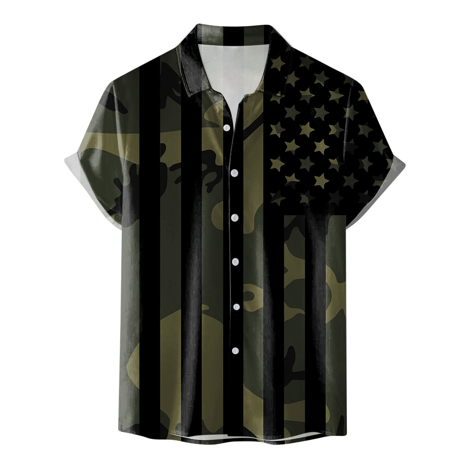 Men's 4th of July Hawaiian Shirt - American Flag Print Button Down Short Sleeve Beach Shirt for Summer Vacation, BBQ Party & Patriotic Celebration