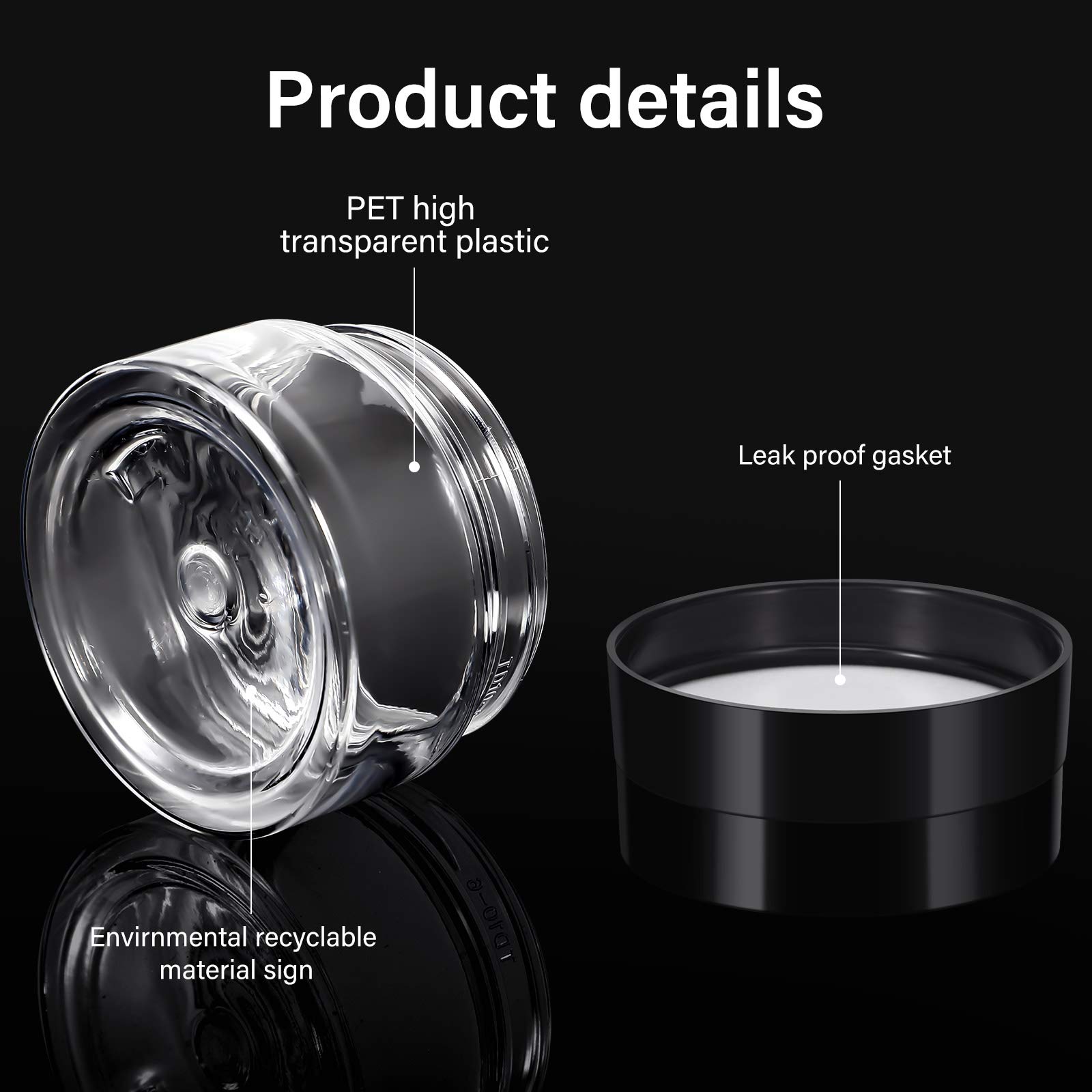36-Piece Clear Plastic Jars with Airtight Lids - 2 oz Round Leakproof Cosmetic Containers for Lotions, Creams, Makeup & Travel Toiletries - Perfect for DIY Beauty Products, Salves & Small Item Storage (Black)