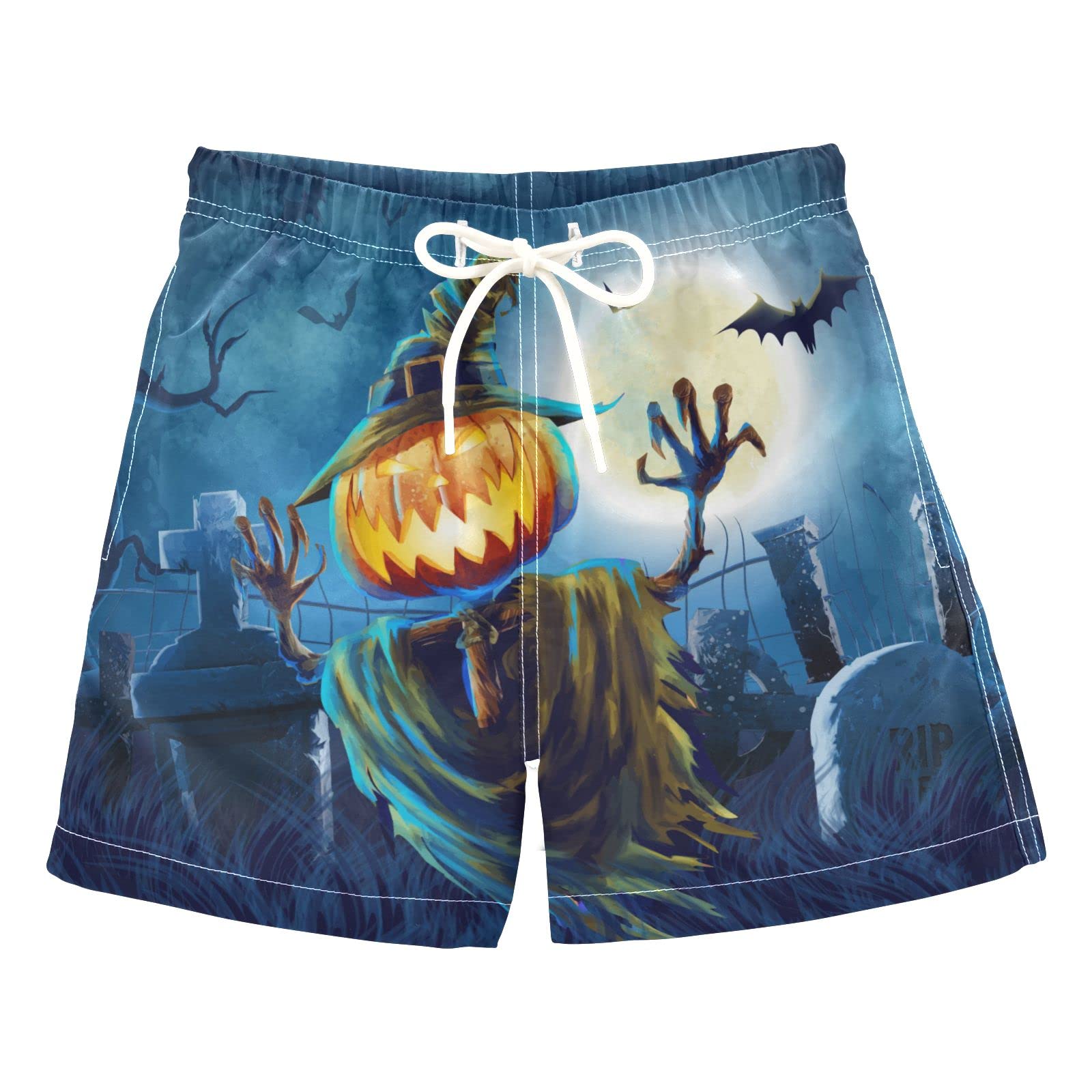 Pumpkin Skull Swim Trunks for Boys - Kids & Toddler Swim Board Shorts (2T-8) | Perfect for Beach, Pool & Summer Water Activities