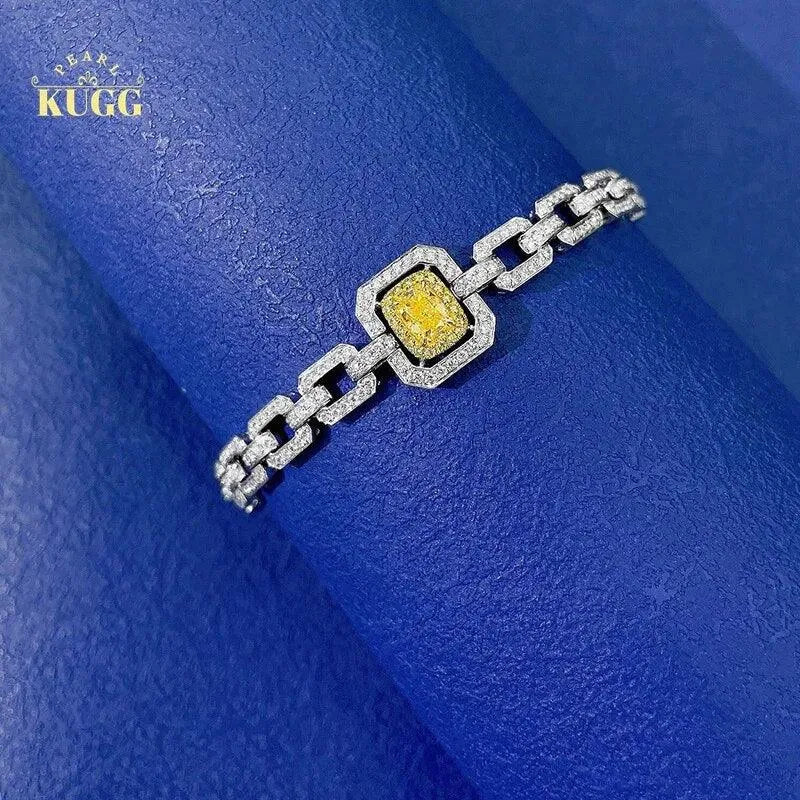 18K White Gold Bracelet with Natural Yellow Diamonds - Luxury Geometric Jewelry for Women - Perfect for Senior Banquets, Weddings & Special Occasions