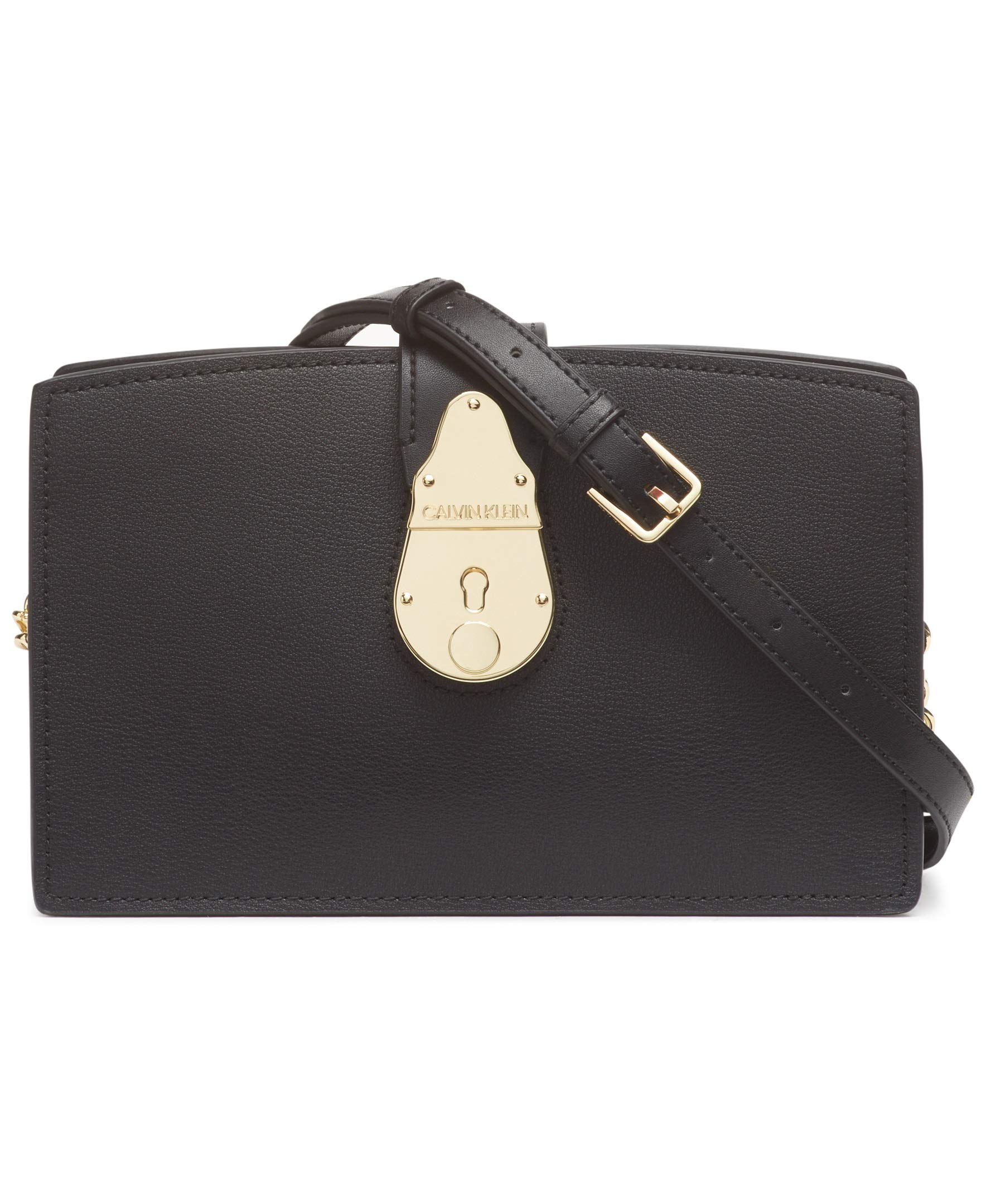 Calvin Klein Statement Series Lock Daytona Leather Chain Crossbody Bag for Women - Stylish Shoulder Purse with Adjustable Strap, Perfect for Daily Use, Work, and Evening Out