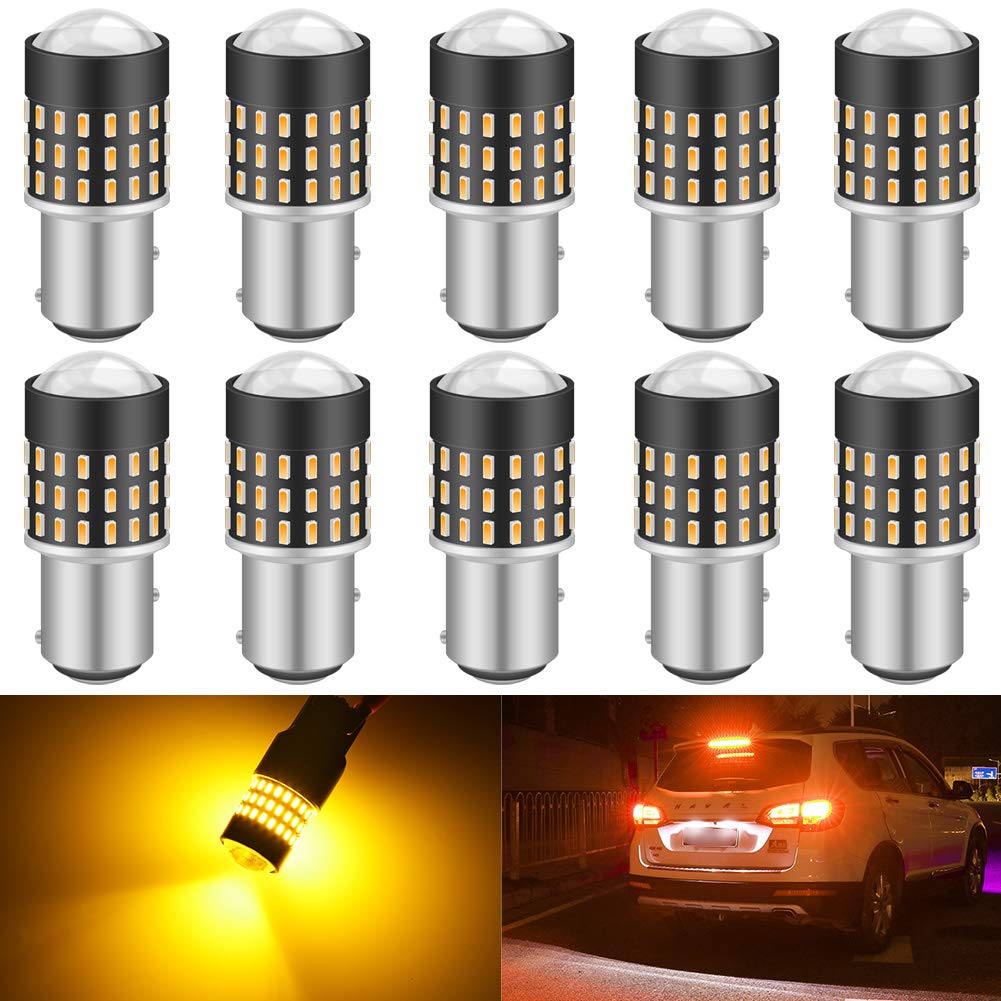KATUR 1157 BAY15D LED Light Bulb - Super Bright 650 Lumens, 3014 54-Chipset, Amber (Pack of 10) - Replacement for Turn Signal, Reverse, Brake, Tail, Stop, Parking & RV Lights - Perfect for Automotive, Marine & Off-Road Vehicle Lighting Upgrades