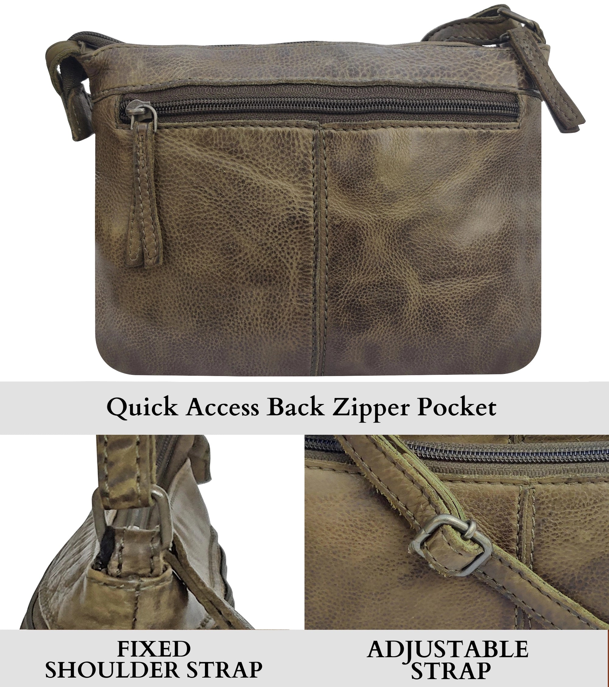 Genuine Leather Crossbody Bag for Women - Olive Green, Stylish & Durable Shoulder Purse - Perfect for Work, Travel & Everyday Use