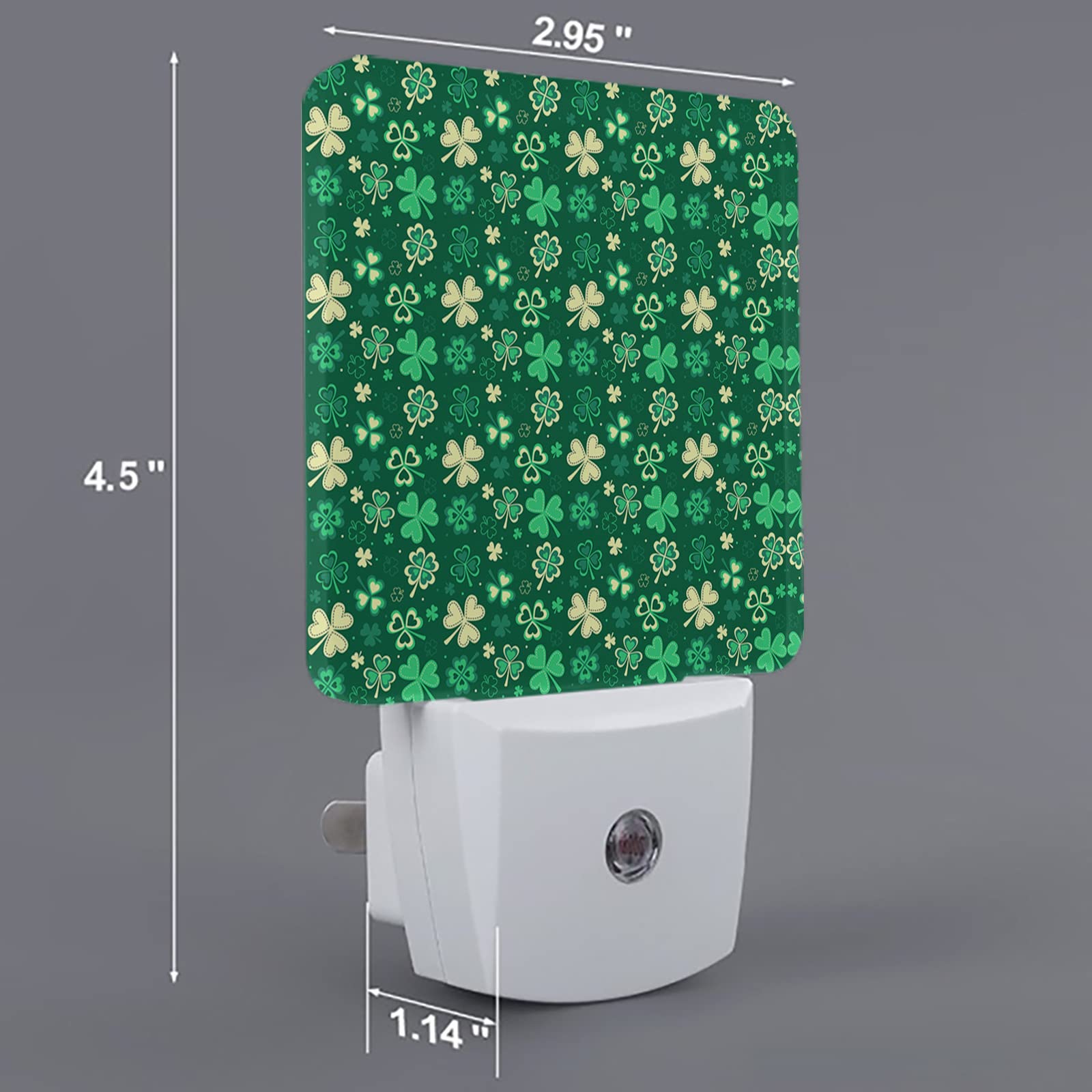LED Night Light Plug in with Auto Sensor - St. Patrick's Day Shamrock Clover Green Night Lamp for Kids, Bedroom, Bathroom, Hallway | Energy Efficient Nightlight for Nursery, Kitchen, Stairs & Home Decor