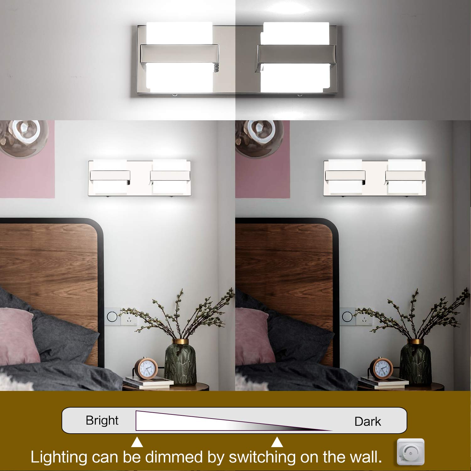 SOLFART 12.6 Inch Modern Chrome LED Vanity Light Fixture - Dimmable Bathroom Wall Light for Mirror, White Light - Perfect for Bathroom, Powder Room, and Dressing Room Lighting