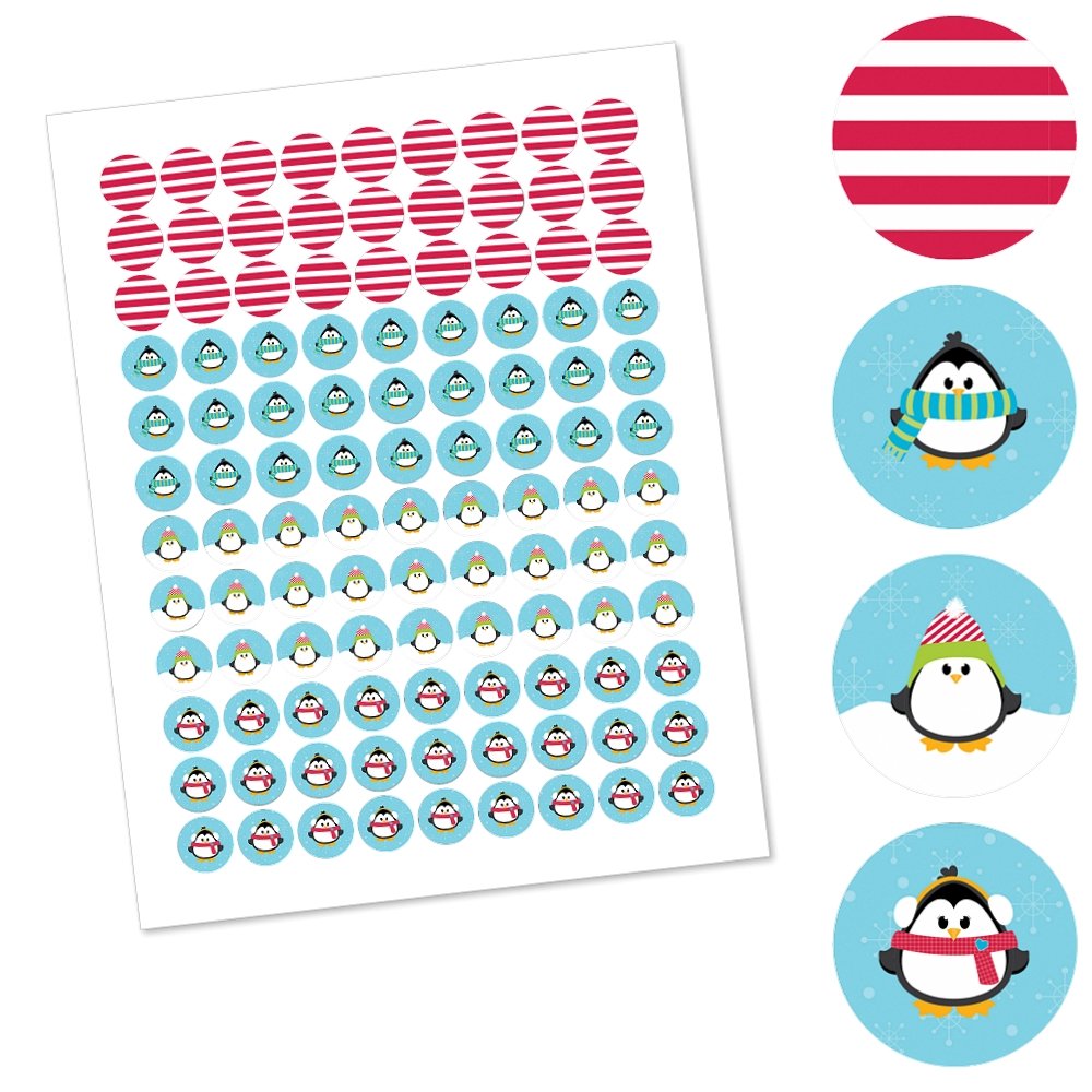 Holly Jolly Penguin Christmas Candy Stickers - 108 Round Holiday Labels for Chocolate & Treats - Perfect for Party Favors, Gift Wrapping & Classroom Rewards