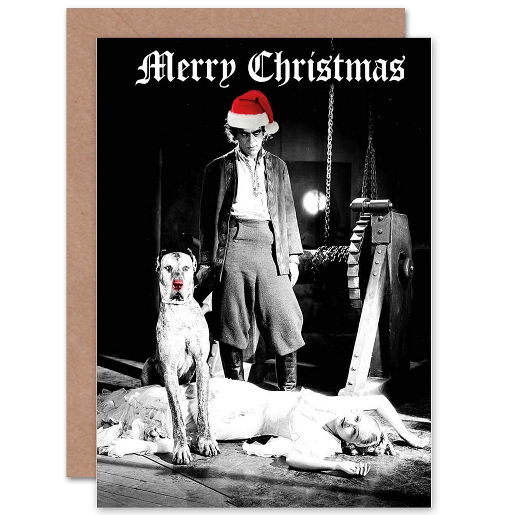 Wee Blue Coo Vintage Karloff Baron Berghman Horror Christmas Card - Unique Xmas Gift for Horror Movie Fans & Collectors | Perfect for Holiday Greetings, Secret Santa & Halloween-Themed Celebrations
