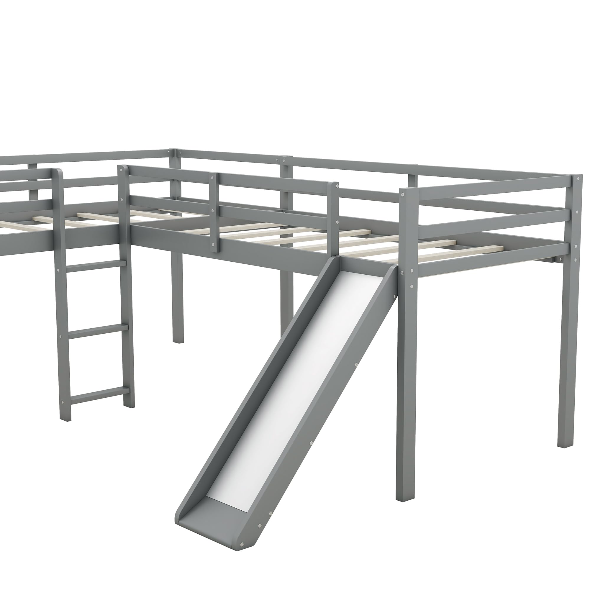 L-Shaped Twin Loft Bunk Bed with Ladder & Slide - Sturdy Kids Bunk Bed for Teens & Family, No Box Spring Required | Perfect for Small Bedrooms, Shared Kids Rooms & Space-Saving Sleep Solutions