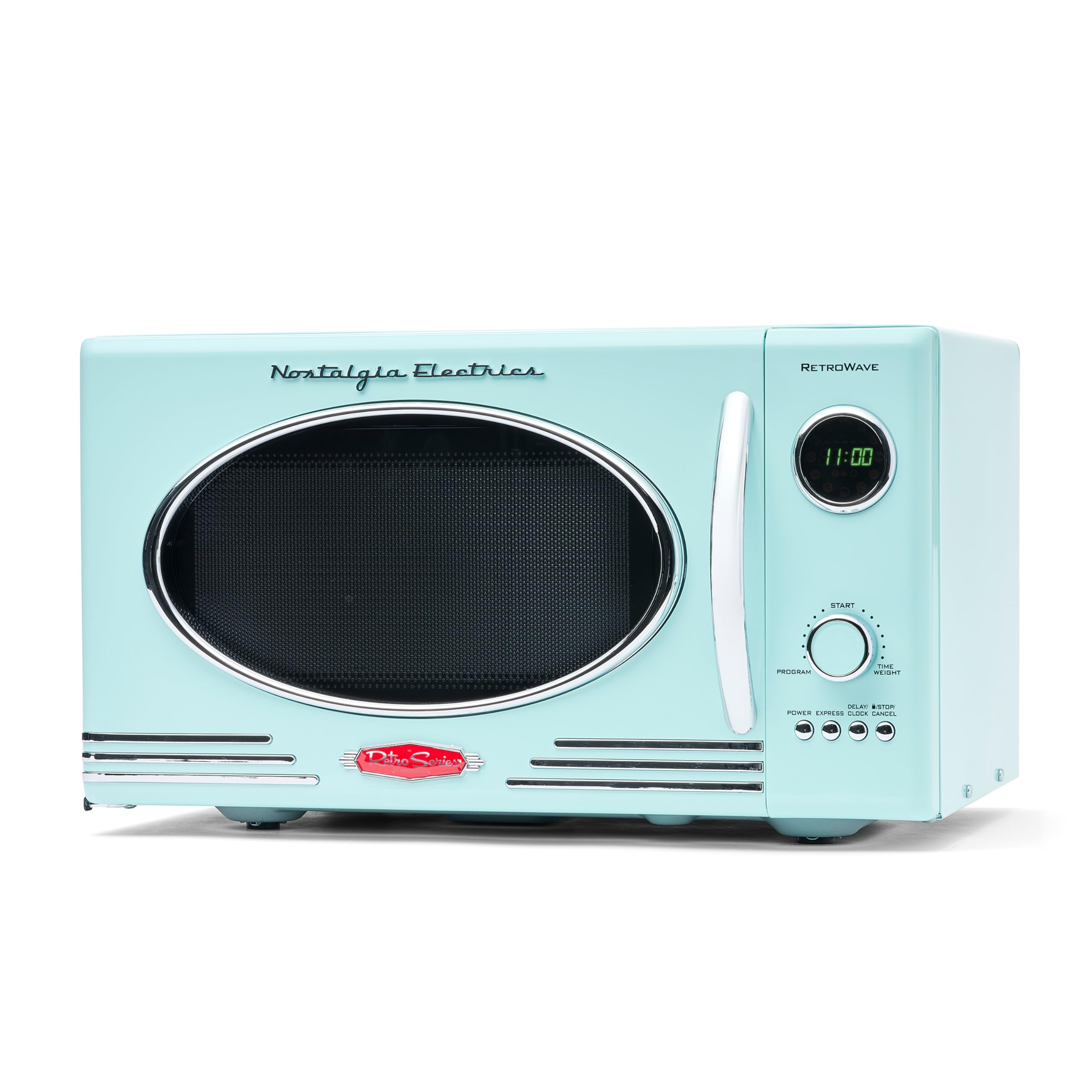 Vintage Retro Countertop Microwave Oven - 800W Large Capacity (0.9 cu ft) - 12 Pre-Set Cooking Modes with Digital Clock - Aqua Blue Kitchen Appliance for Small Spaces, Dorms & Office Break Rooms