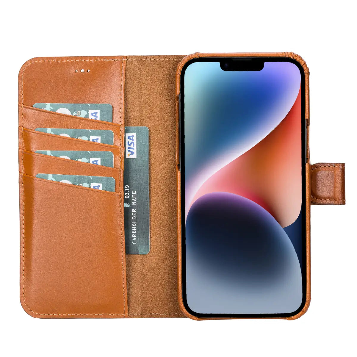Premium Burnished Tan Leather Magnetic Wallet Case for iPhone 14 Plus - Slim Protective Cover with Card Slots & Strong MagSafe - Perfect for Work, Travel & Everyday Use
