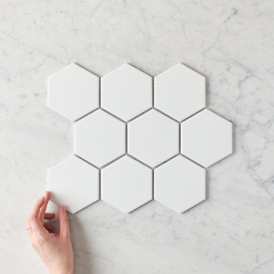 Premium Matte White Hexagon Mosaic Tile - Meadow Springs Collection - Waterproof Peel & Stick Backsplash for Kitchen, Bathroom, Shower Wall Decor
