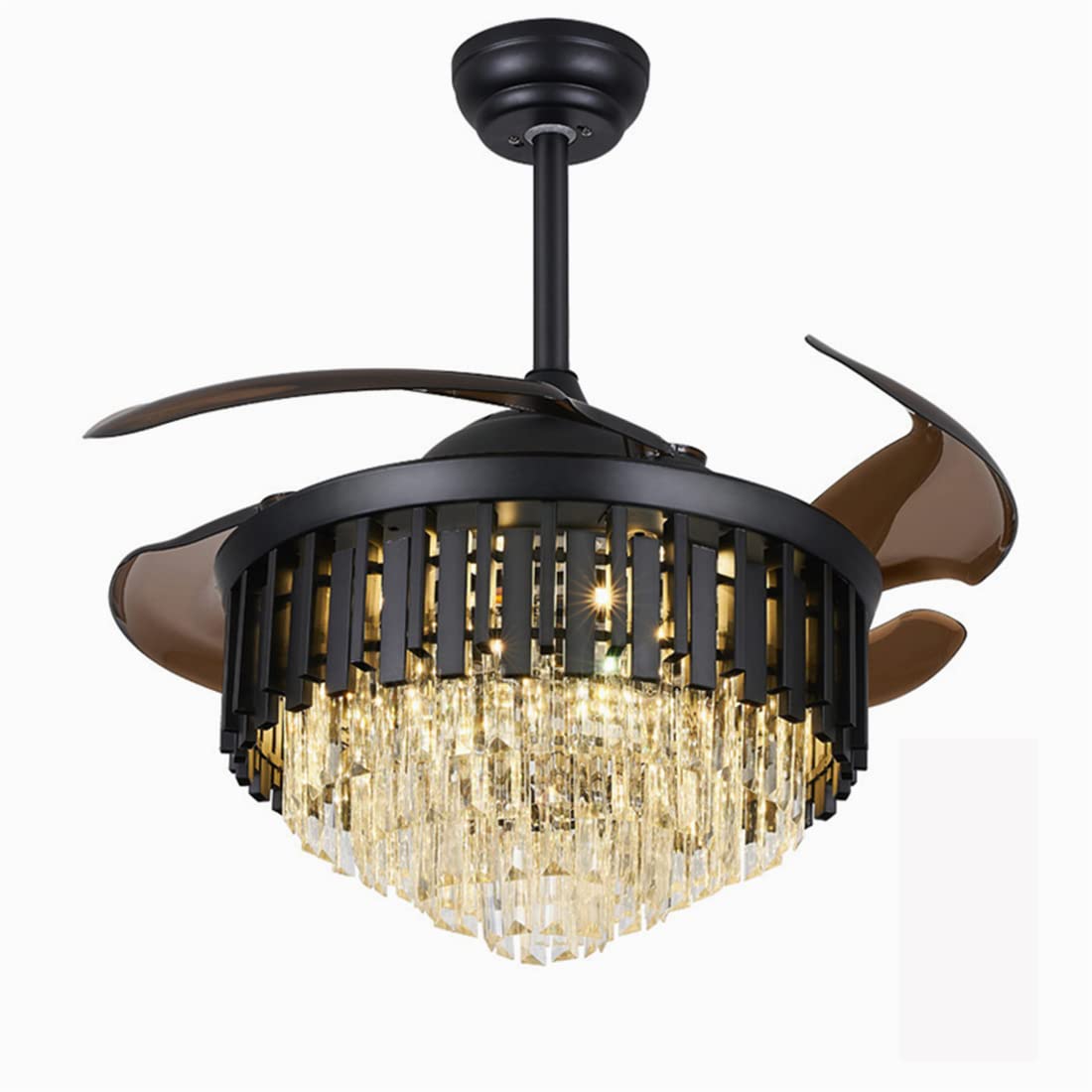 **Retractable Black Ceiling Fan with Lights & Remote Control - 3-Speed Quiet Fandelier for Bedroom, Living Room, Dining Room - Modern Chandelier Fan for Home & Office**