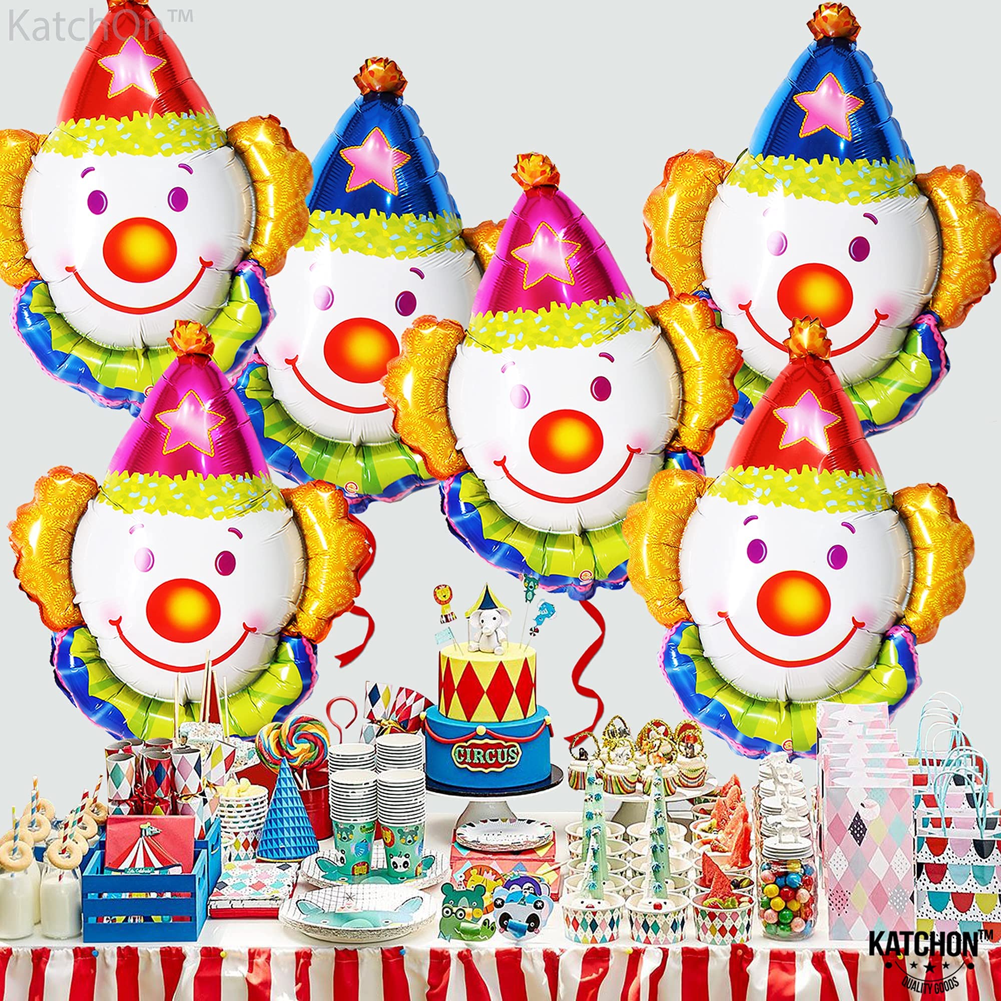 KatchOn 32 Inch Large Clown Balloons Set - Pack of 6 | Giant Carnival Balloons for Clown & Circus Theme Party Decorations | Perfect for Birthday Parties, Baby Showers, and Halloween Events