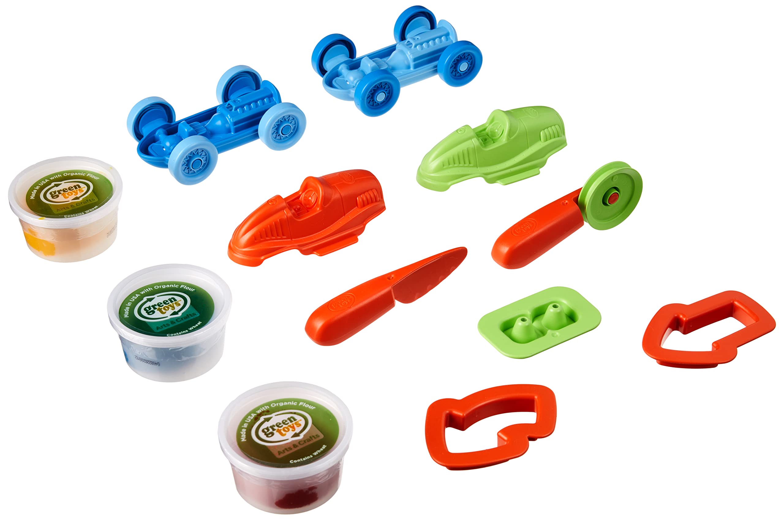Green Toys Race Car Maker Dough Set - Non-Toxic Play Dough Kit for Kids with 3 Molds & Tools | Creative Pretend Play, STEM Learning, Birthday Gift for Boys & Girls Ages 3+
