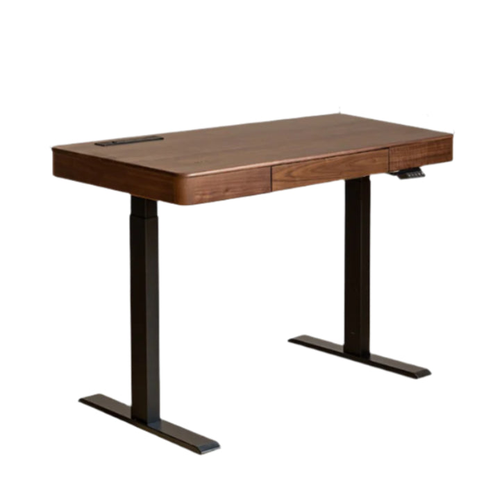 Premium Black Walnut Solid Wood Electric Height Adjustable Standing Desk - Ergonomic Home Office Computer Workstation for Remote Work & Gaming Setup